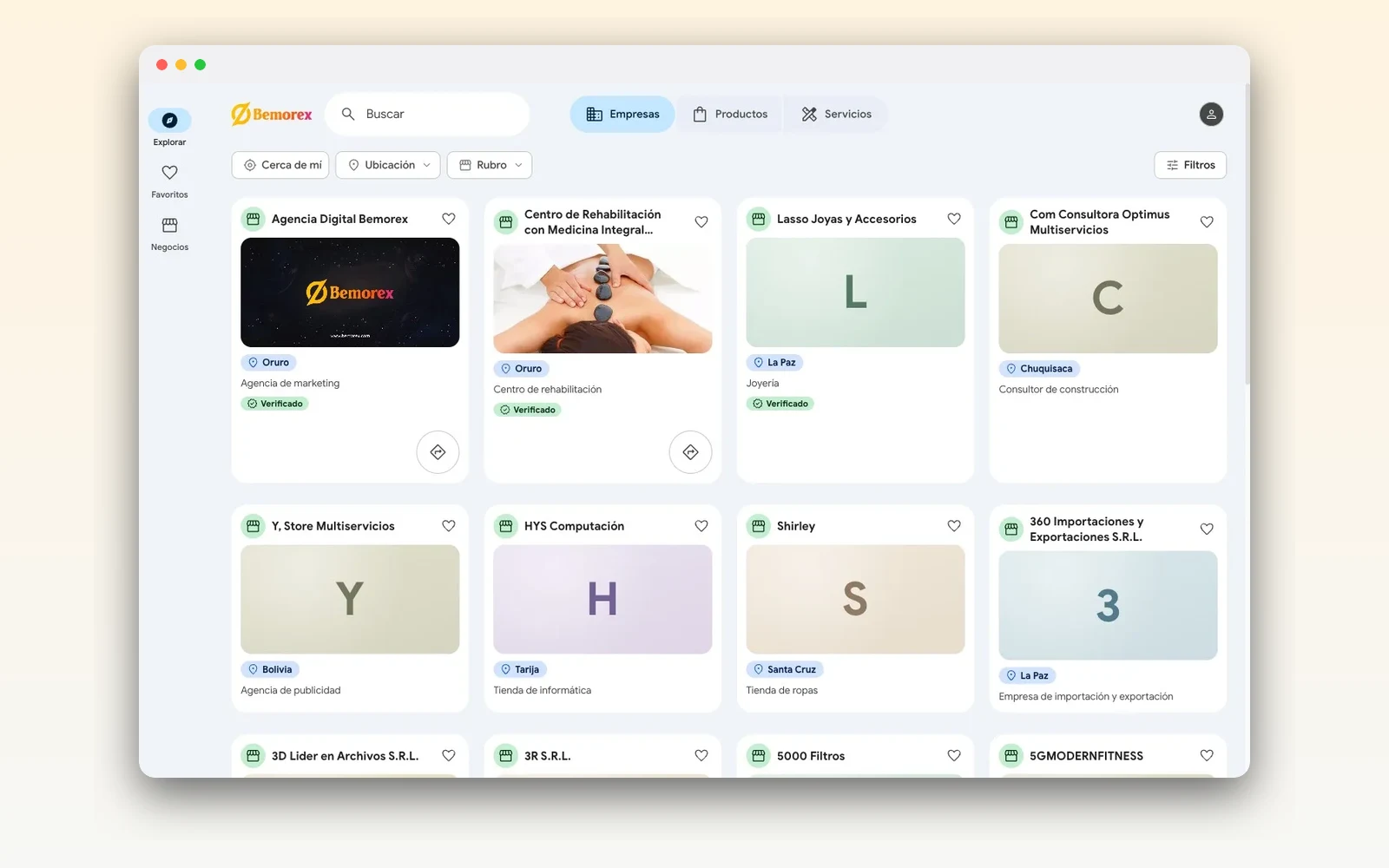 Bemorex Mi Negocio (SaaS) — directorio + back-office — vista principal