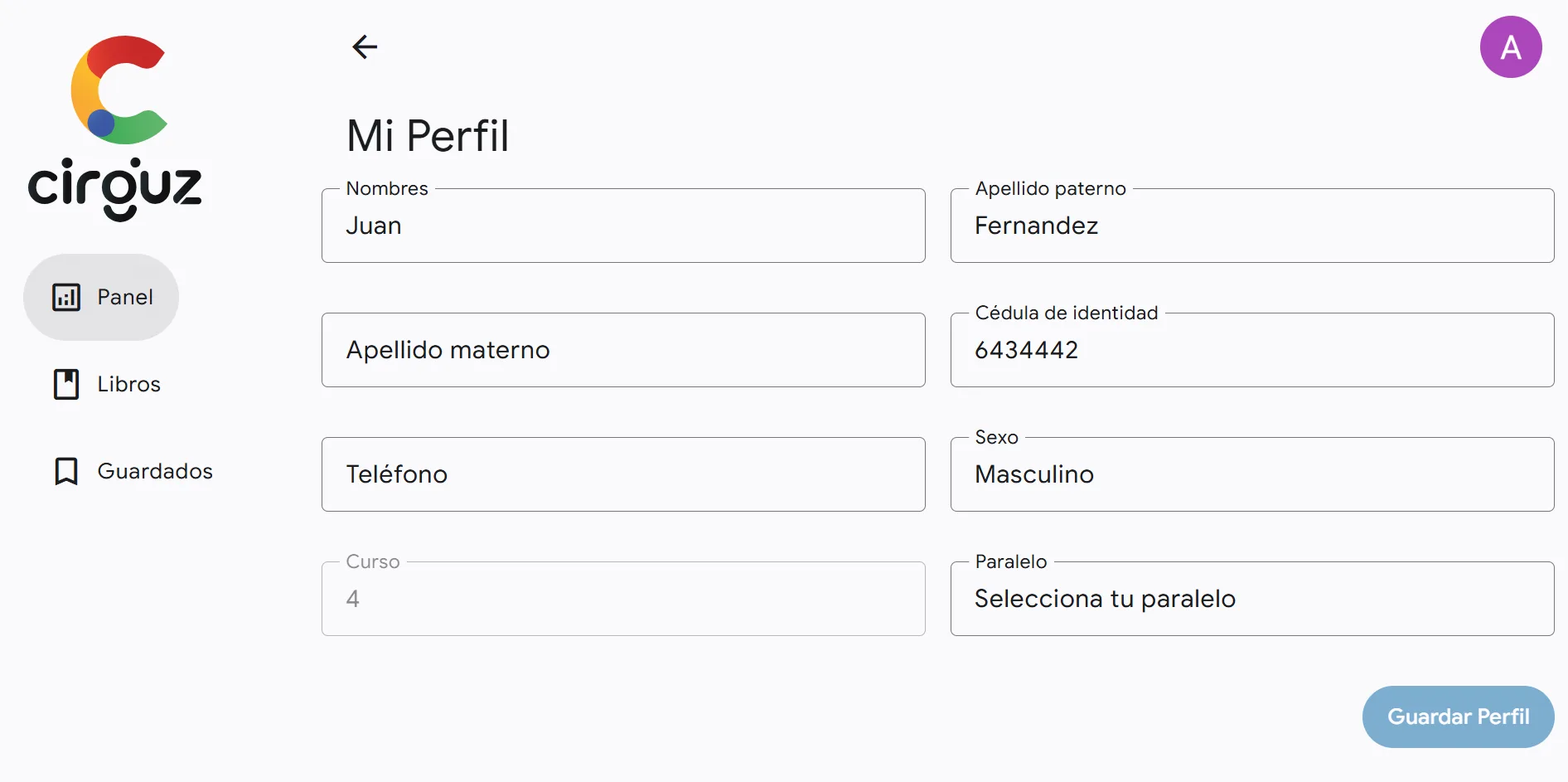 CirGuZ - Dashboard del estudiante
