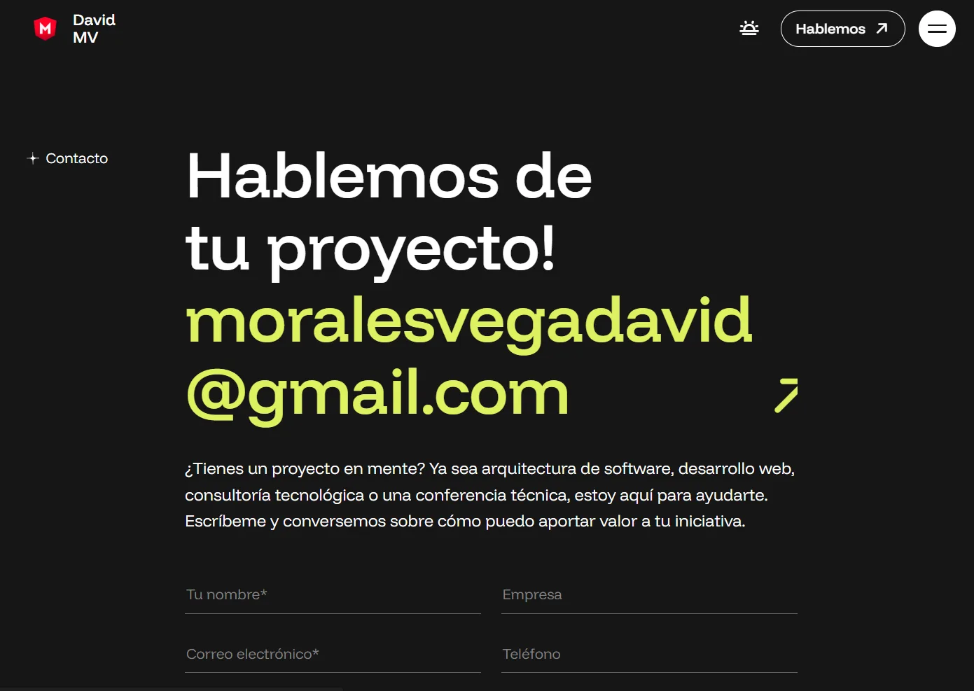 Vista previa del portafolio web profesional