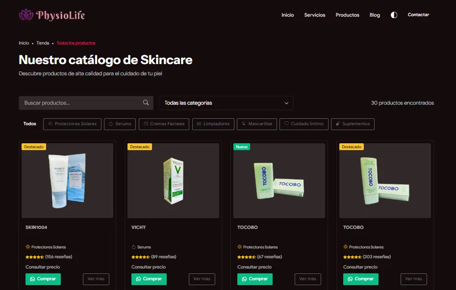 PhysioLife - Catálogo de productos