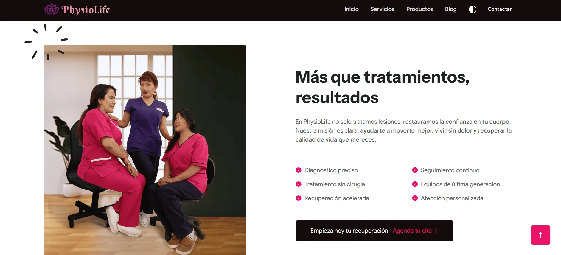PhysioLife - Vista completa del sitio web
