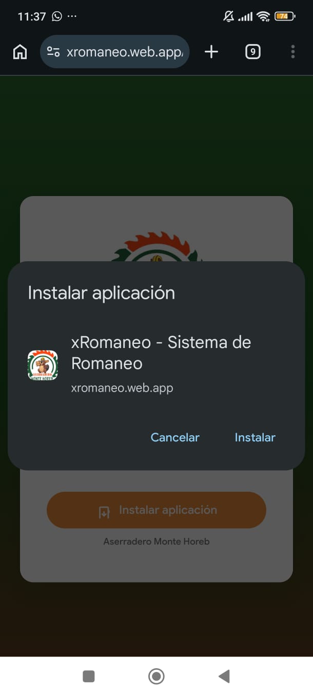 Romaneo - Instalar PWA modo oscuro