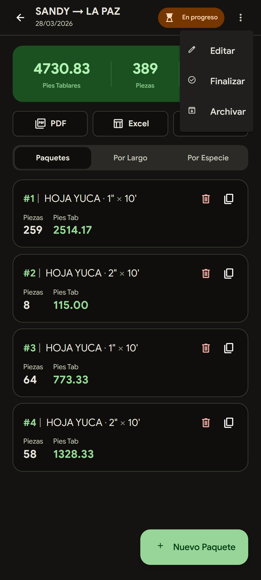 Romaneo - Celular reporte modo oscuro