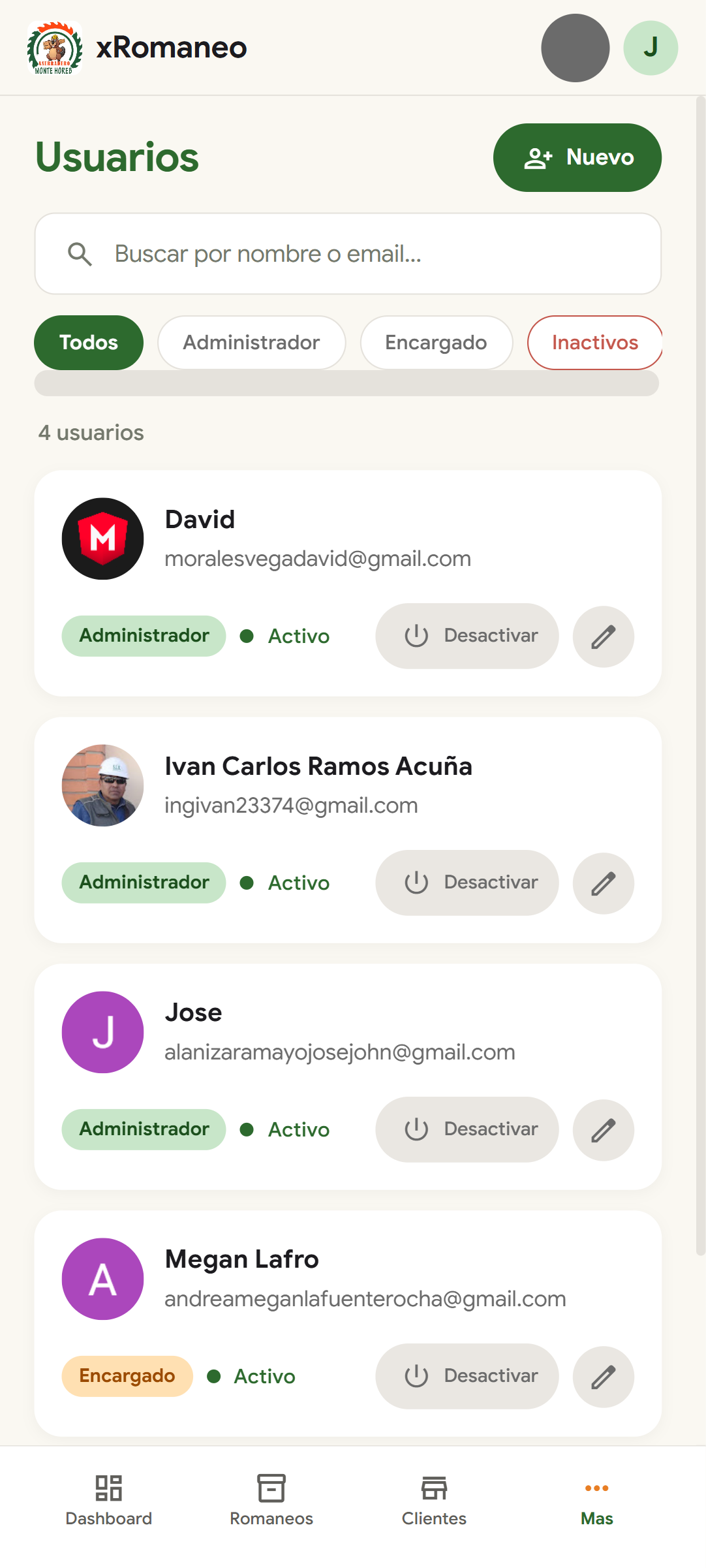Romaneo - Celular lista de usuarios modo claro