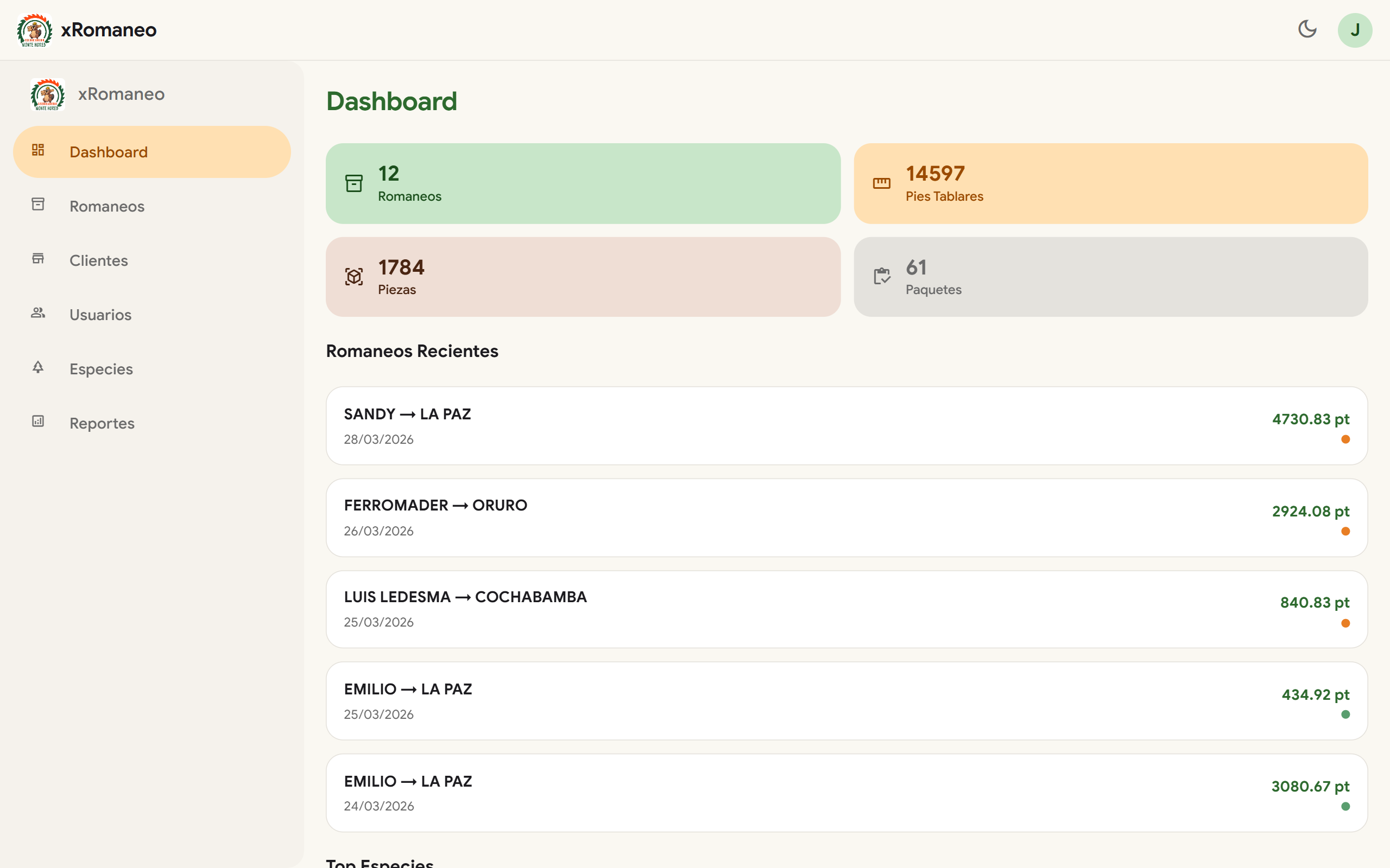 Romaneo - Laptop dashboard modo claro