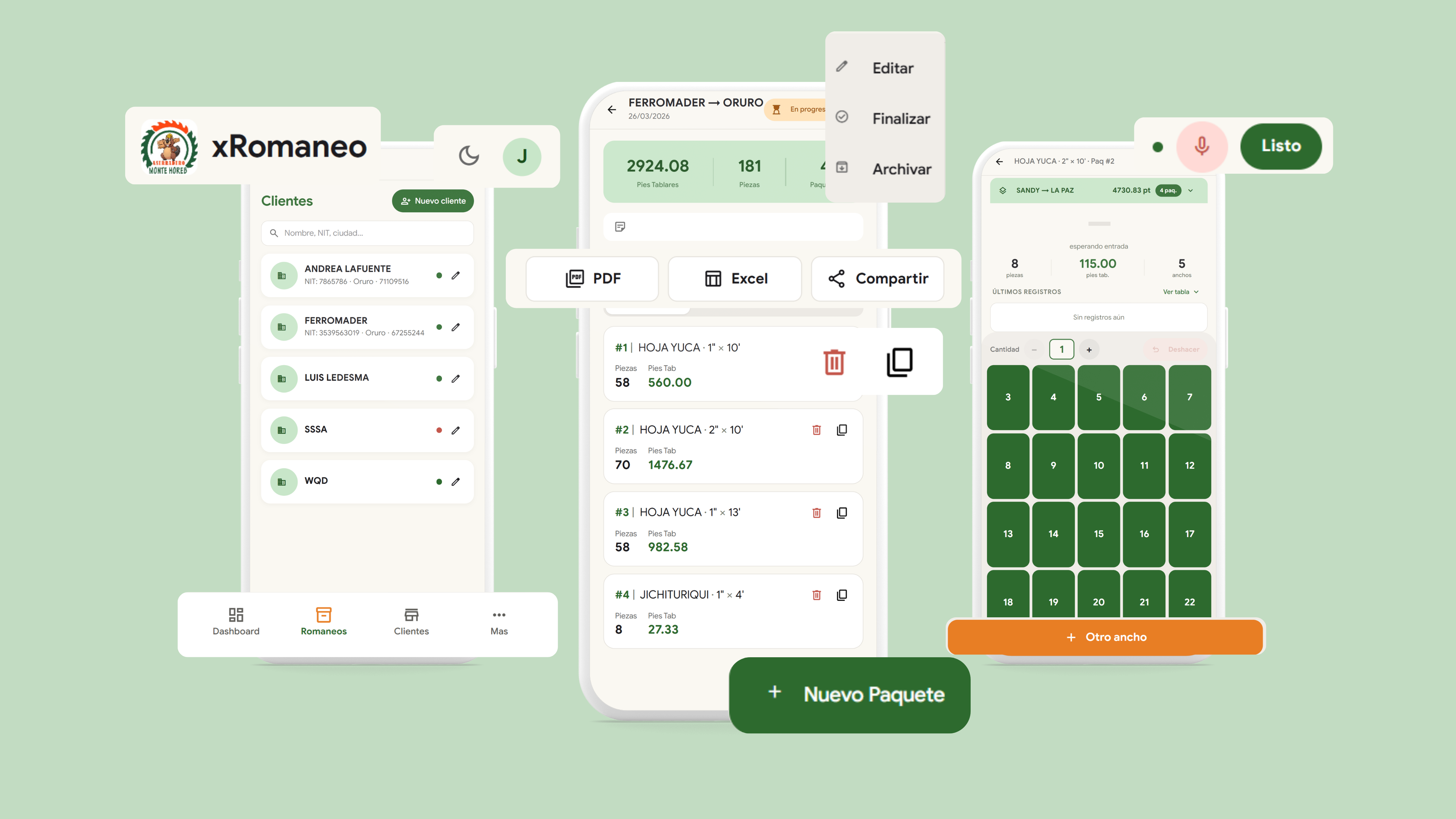 Romaneo - Tres celulares, múltiples vistas del sistema