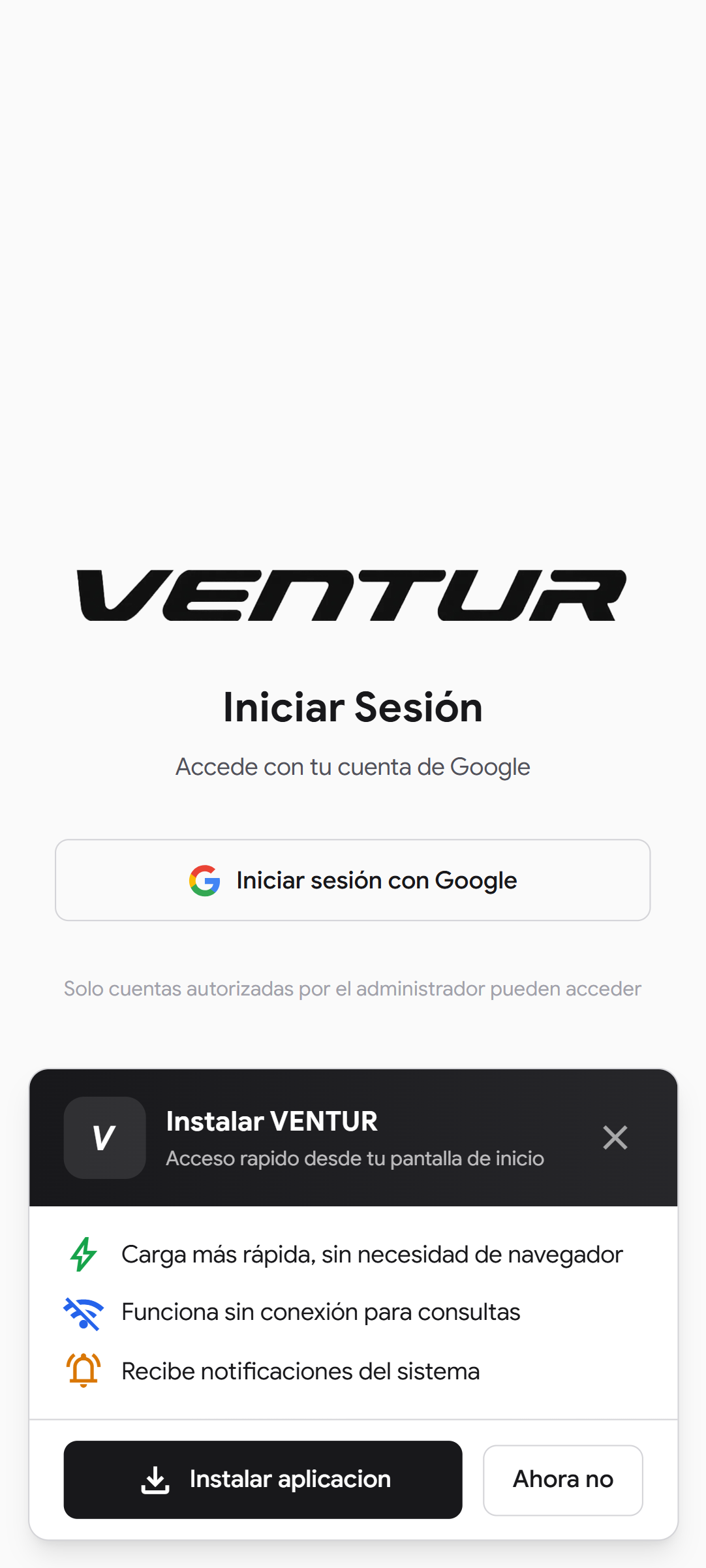 venture-celular-instalar-white — Pantalla de instalación PWA en modo claro