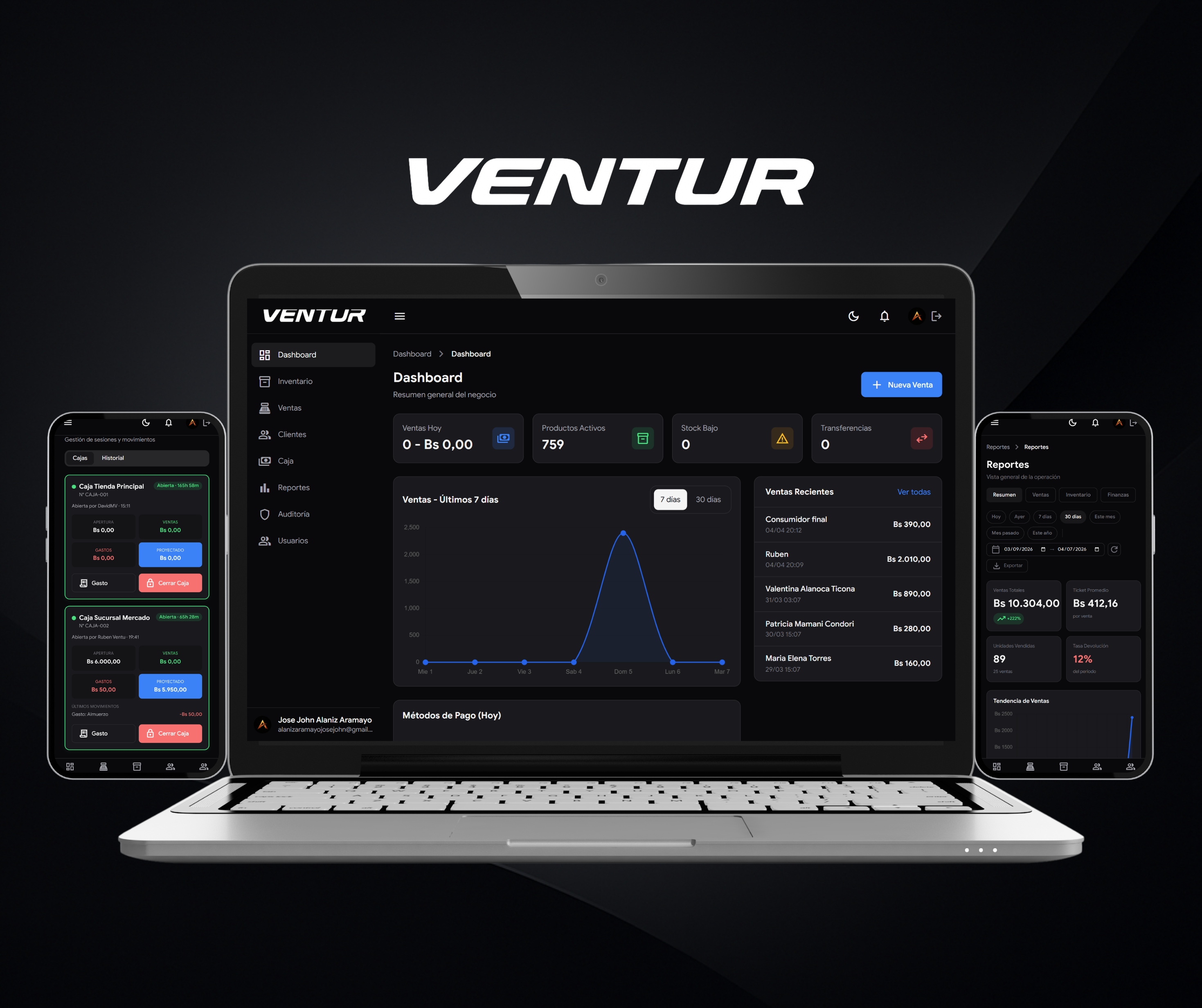 venture-hero — Vista principal del ERP Venture en modo oscuro