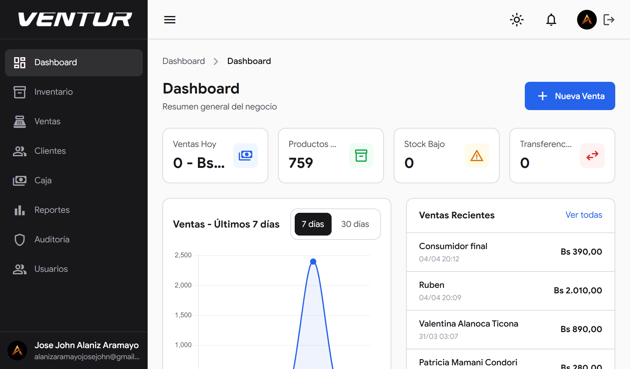 venture-laptop-dashboard-white — Dashboard principal en modo claro