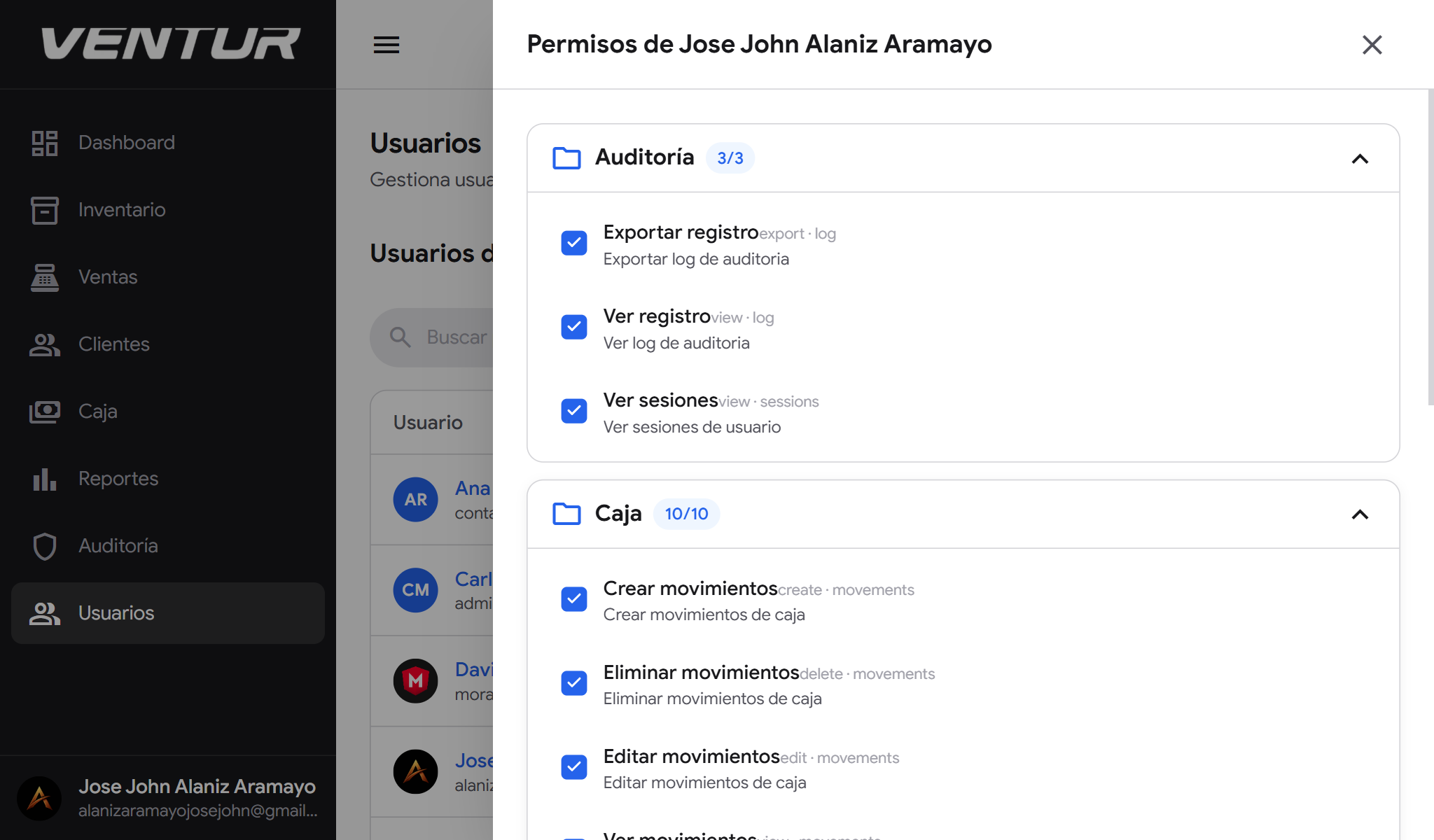 venture-laptop-clientes-black — Gestión de clientes en modo oscuro