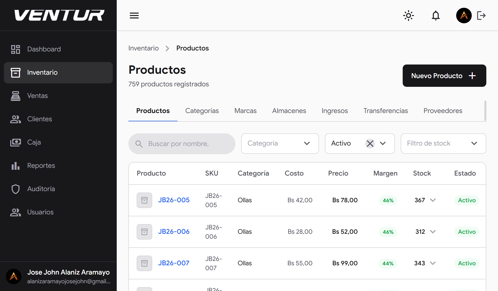 venture-laptop-productos-black — Lista de productos en modo oscuro