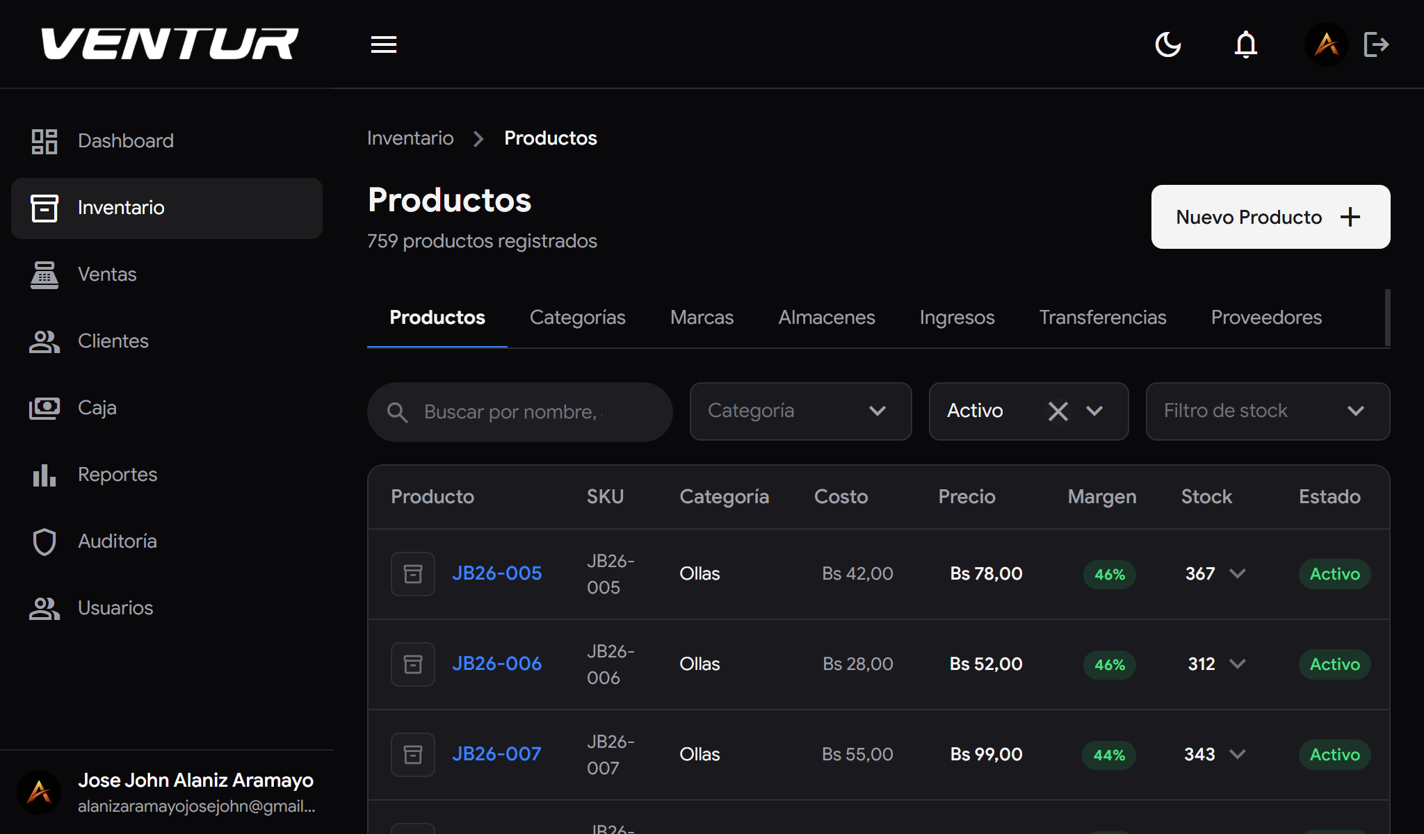 venture-laptop-productos-white — Lista de productos en modo claro