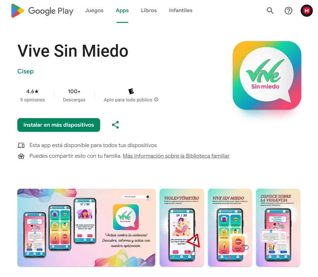 Vista previa de la app Vive Sin Miedo