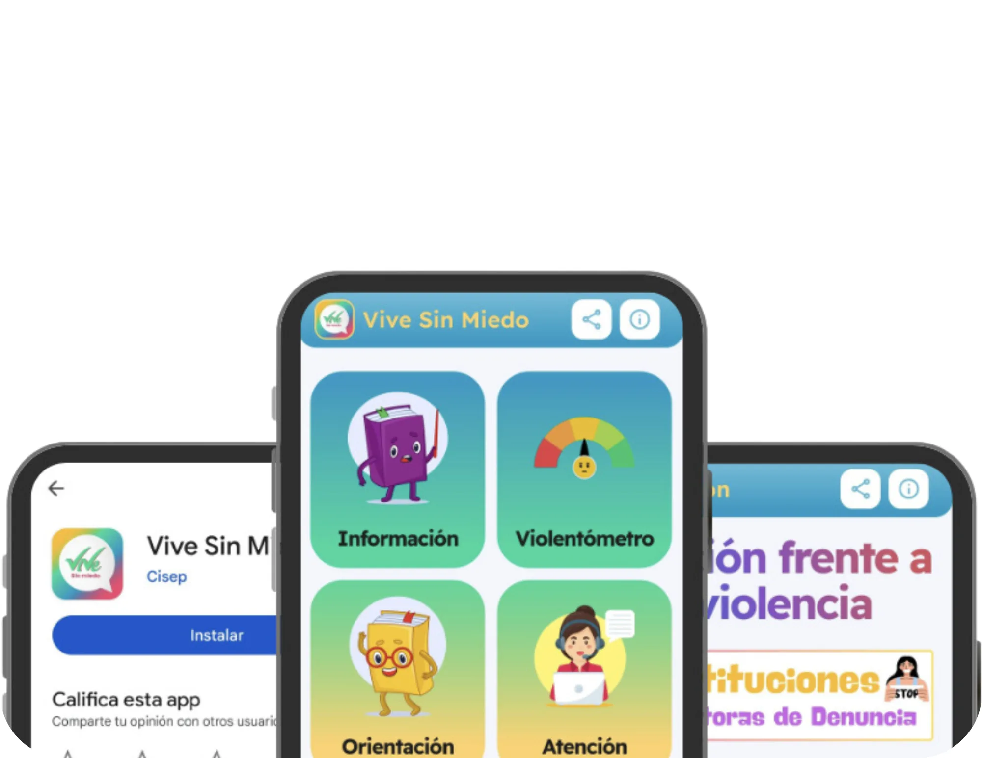 Vive Sin Miedo - Pantallas de la aplicación móvil