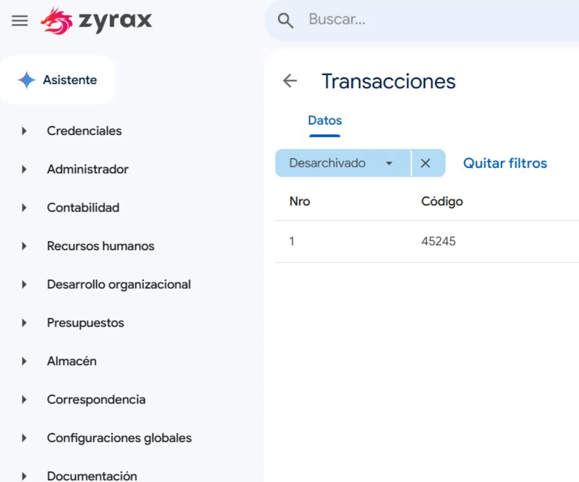 Zyrax ERP - Interfaz con tema oscuro