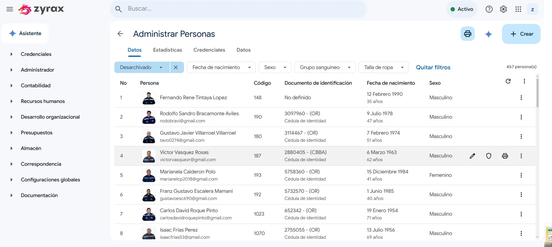 Zyrax - Módulo de gestión de recursos humanos