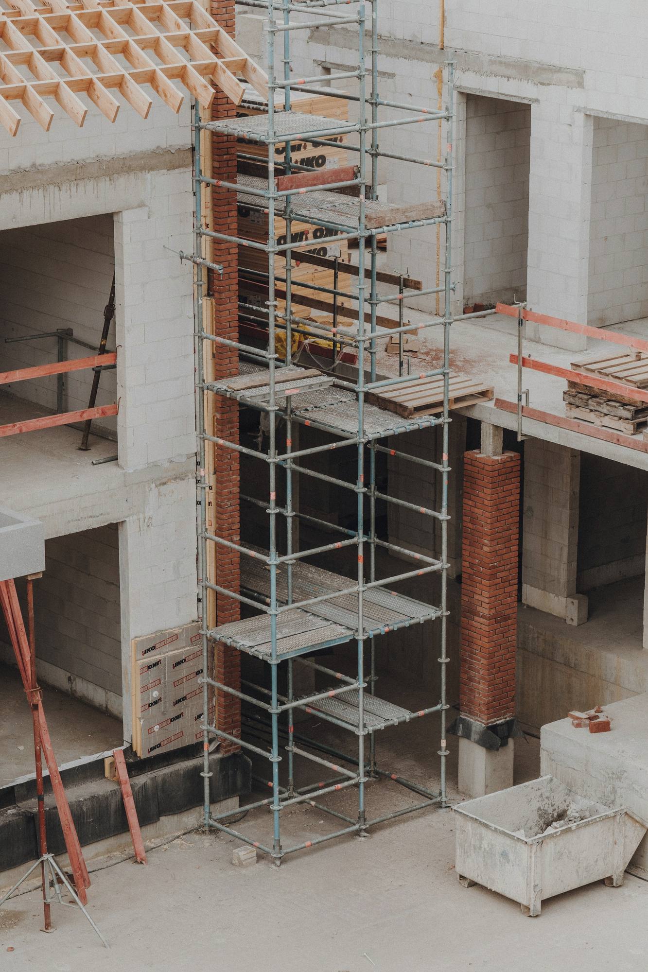 Building under construction with scaffolding