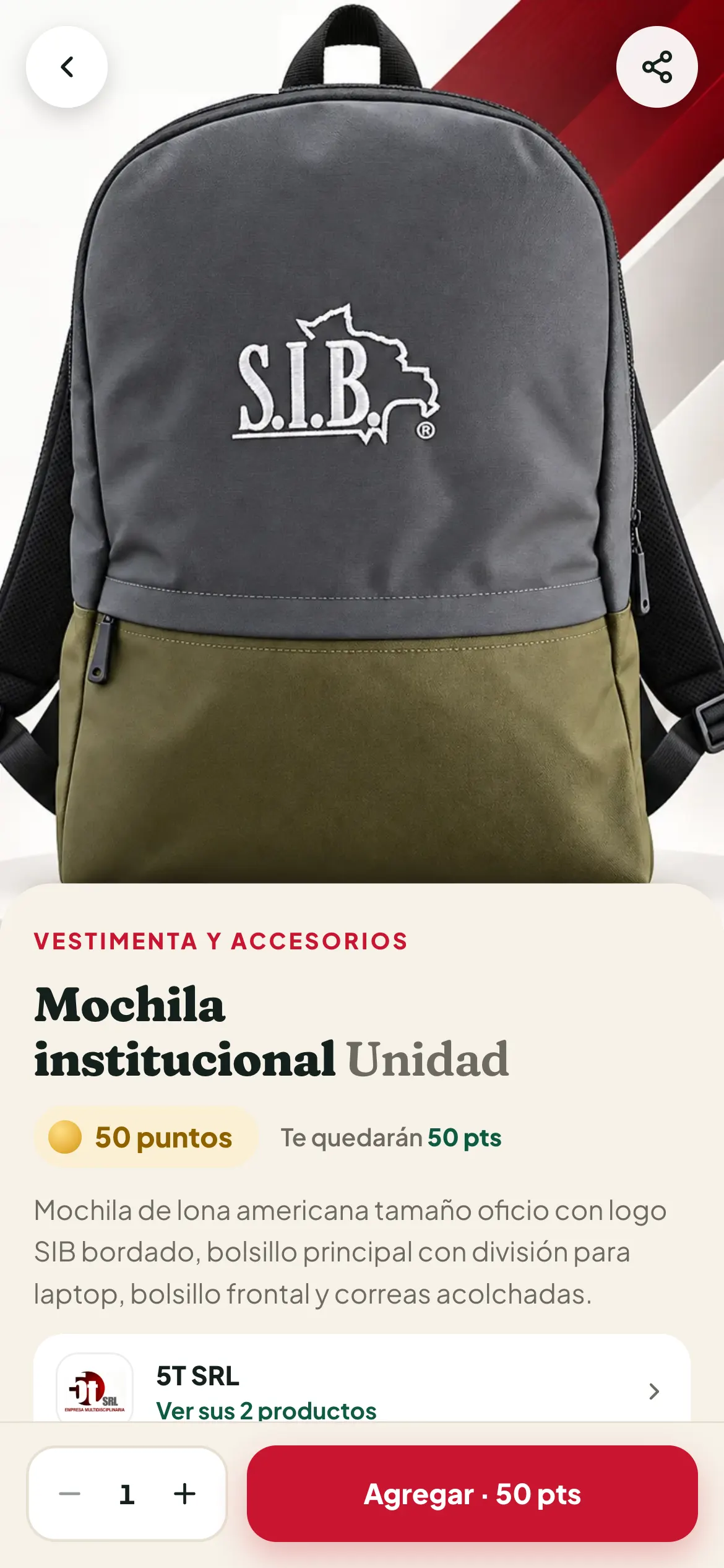 Canastón SIB en el celular: mochila institucional