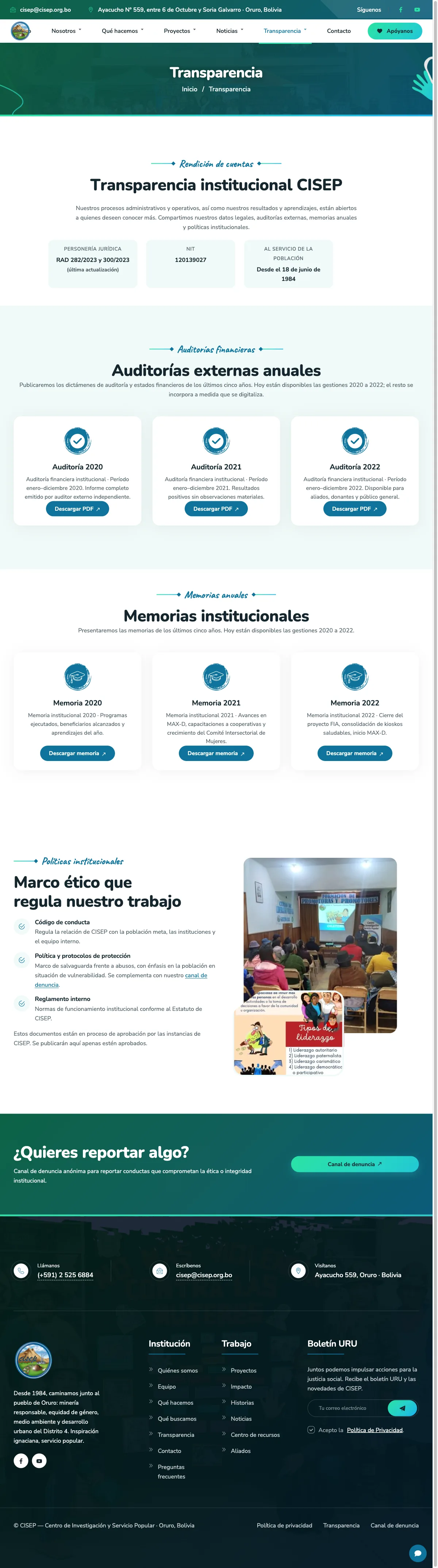 CISEP, página completa: transparencia