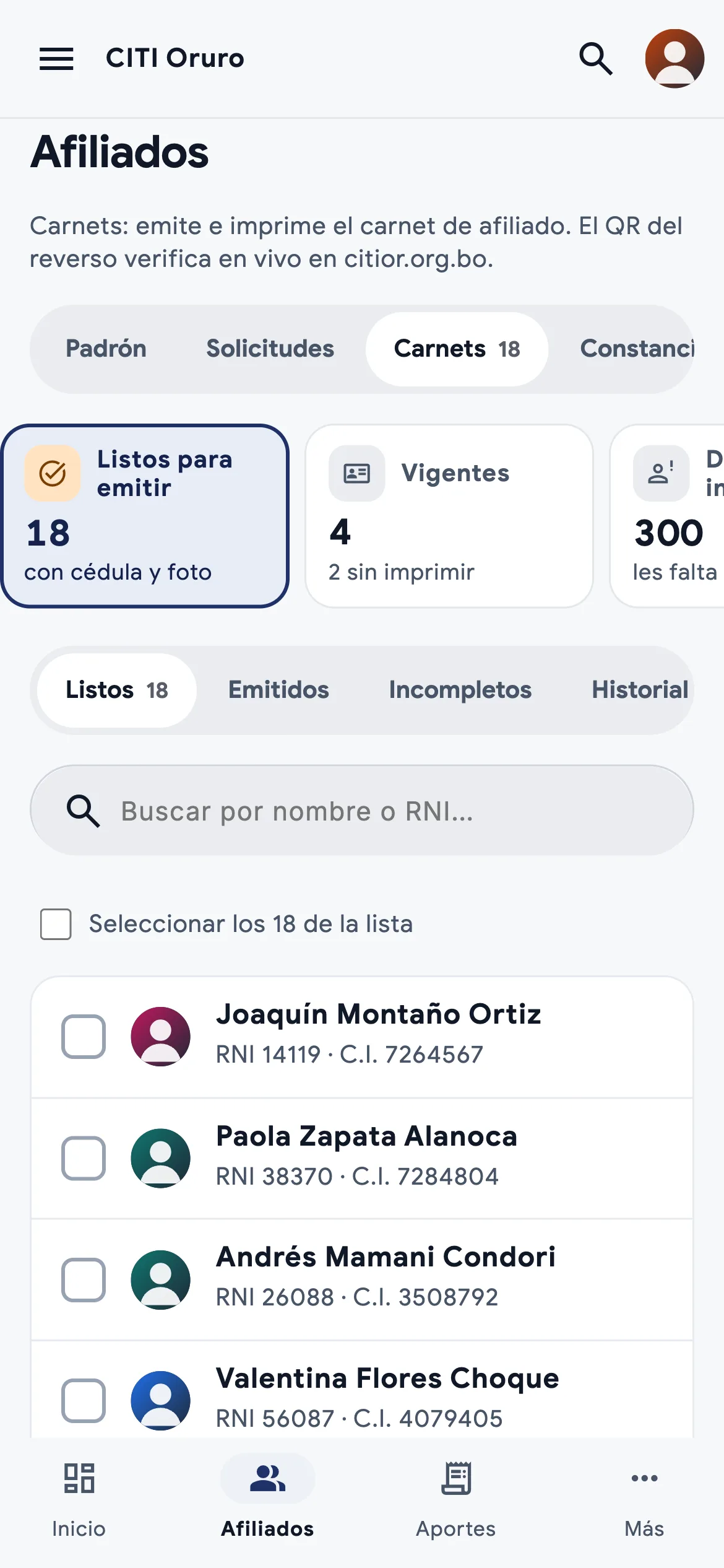 CITI Oruro en el celular: carnets listos para emitir