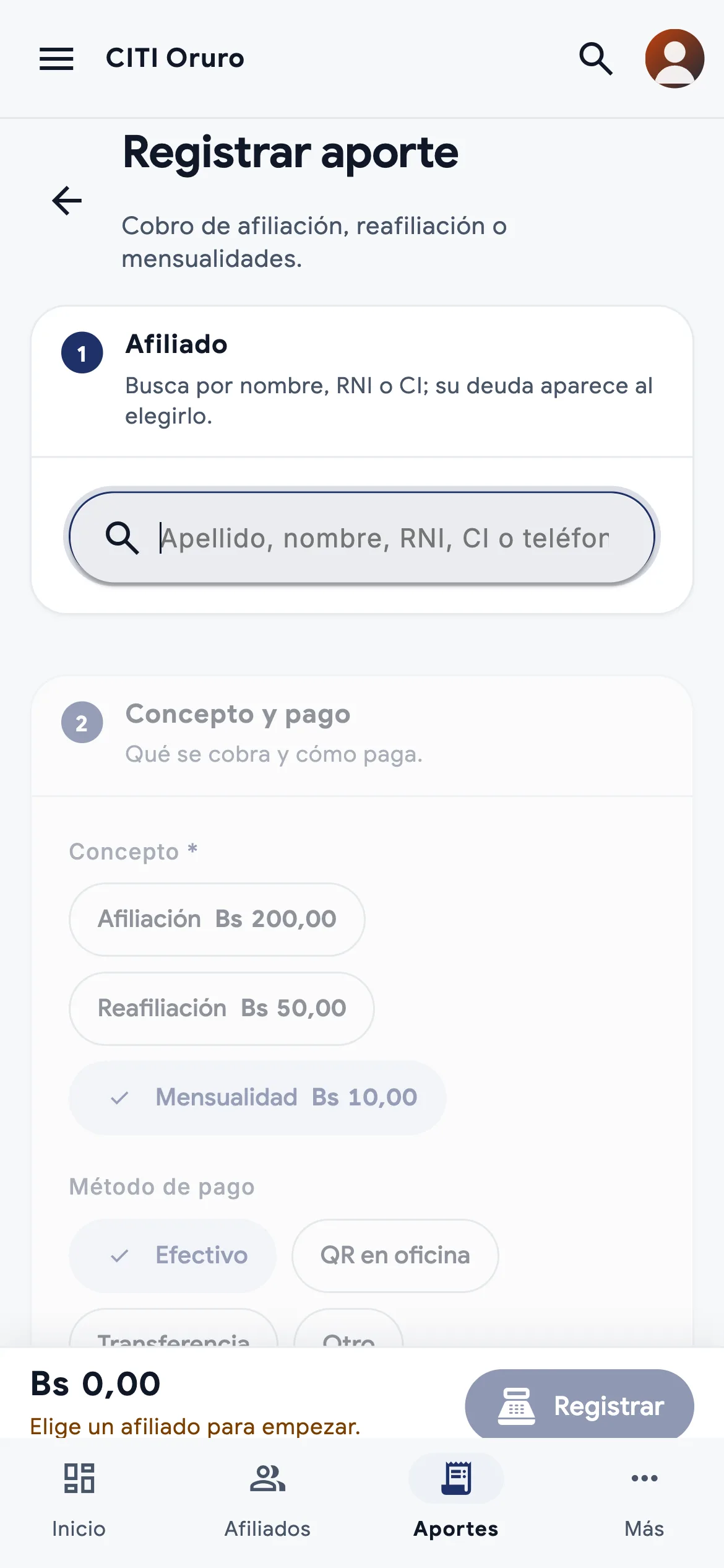 CITI Oruro en el celular: registrar un aporte