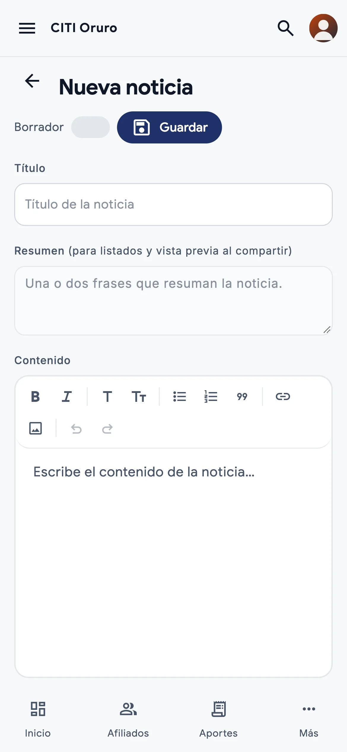 CITI Oruro en el celular: editor de noticias