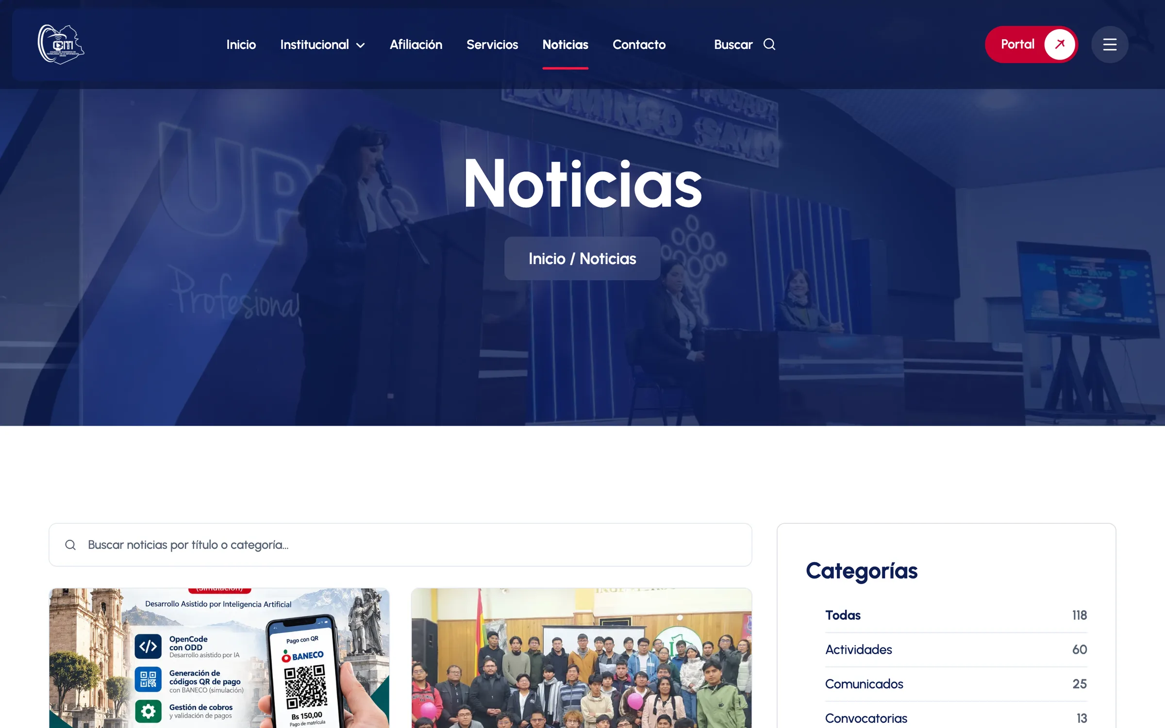 CITI Oruro: noticias con buscador y categorías