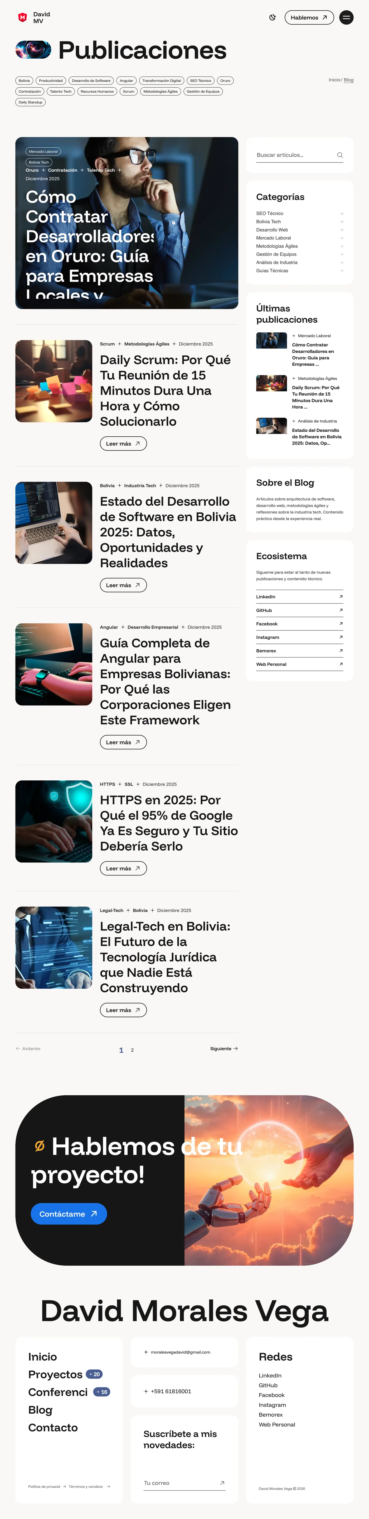 Portafolio de David Morales Vega, página completa: blog completo