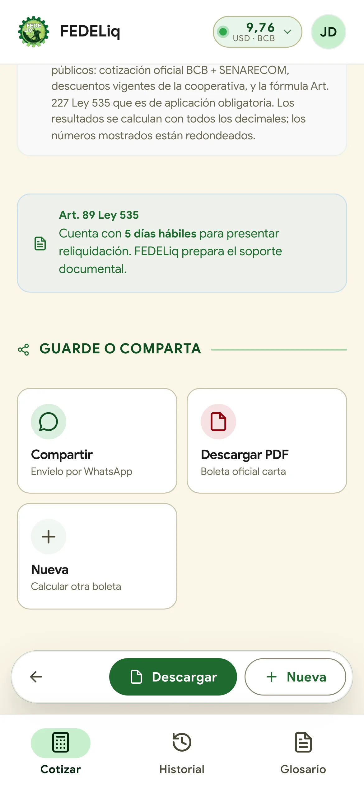 Paso 4: compartir por WhatsApp o descargar el PDF