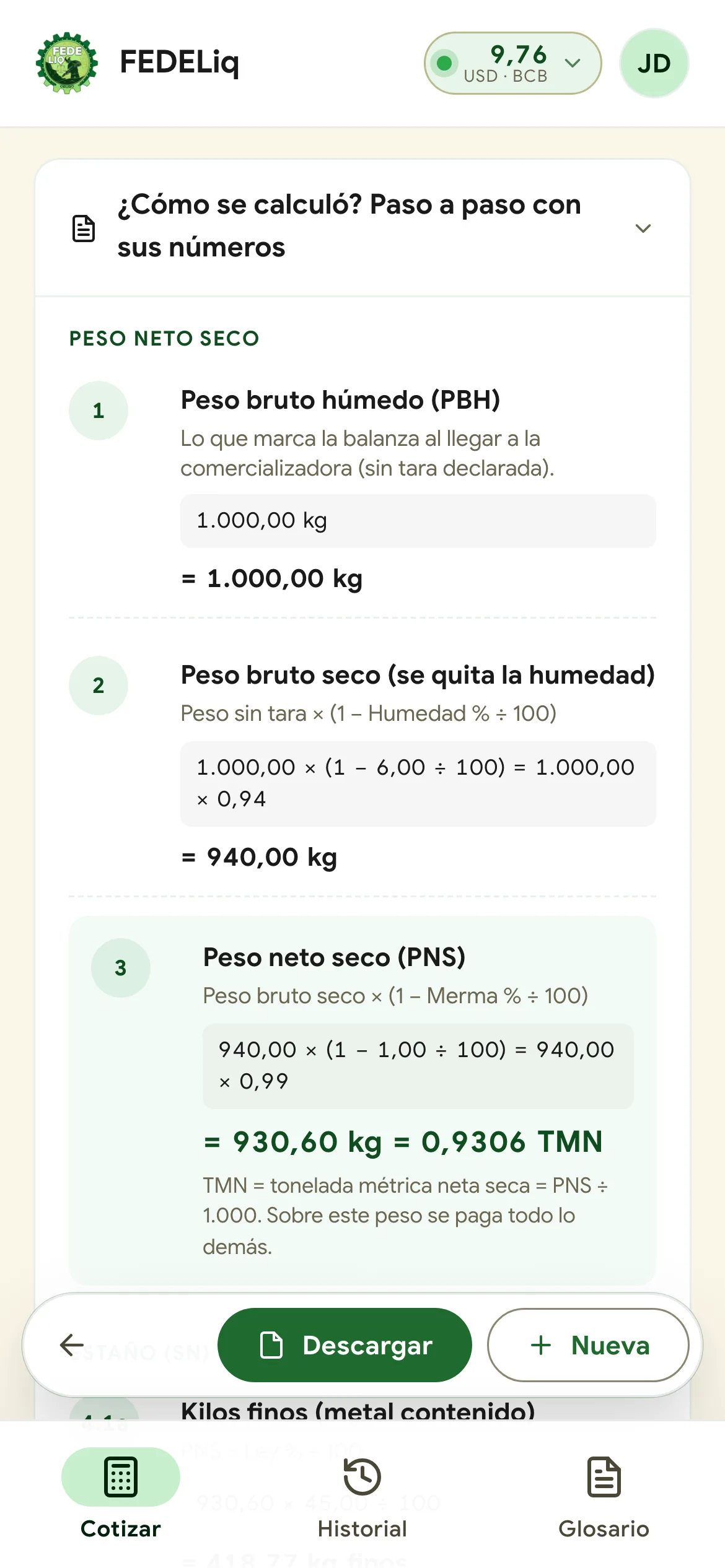 Paso 4: cómo se calculó, con sus números