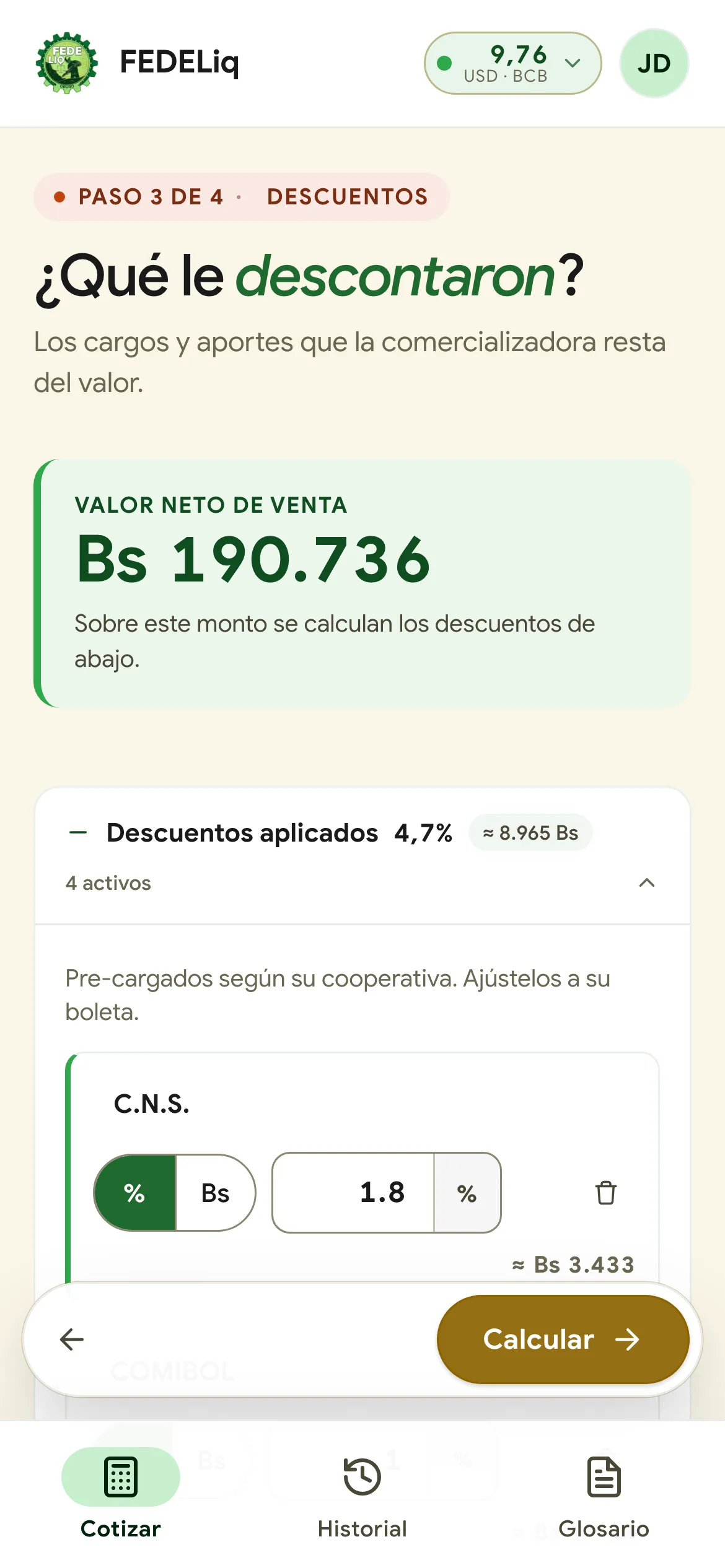 Paso 3: descuentos sobre el valor neto de venta