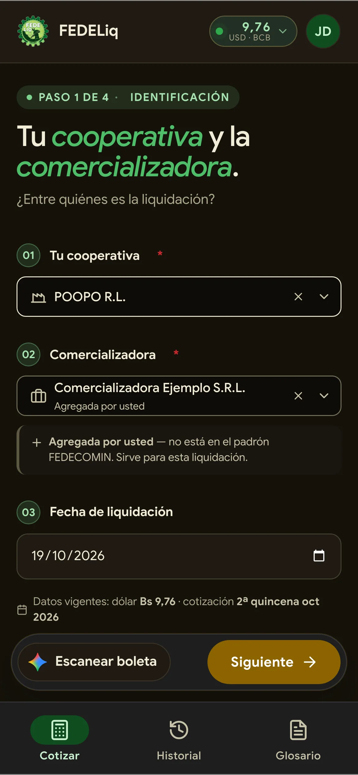 FEDELiq en modo oscuro: paso 1