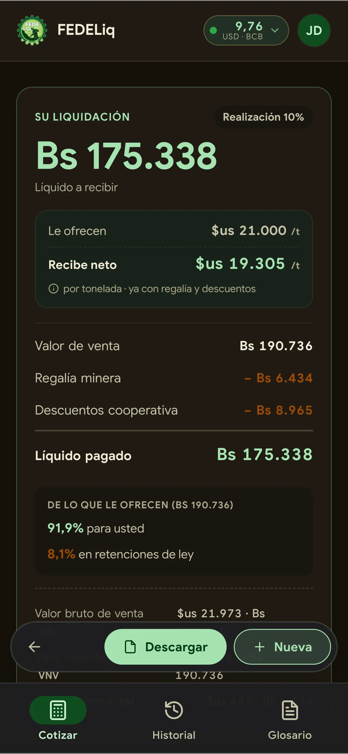 FEDELiq en modo oscuro: resultado