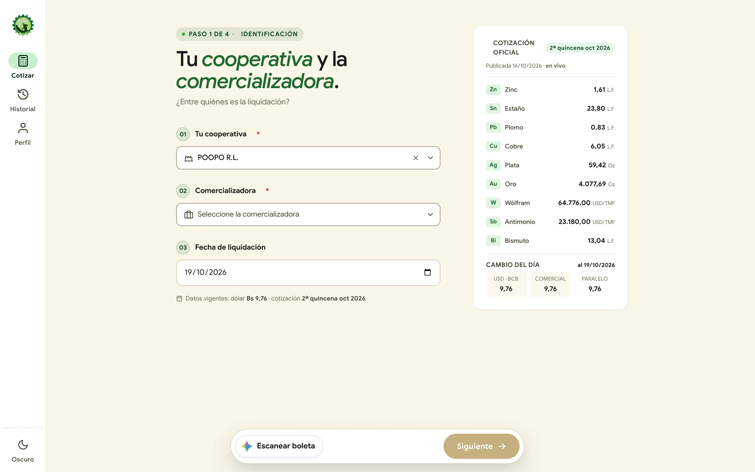 FEDELiq: tipografía aplicada en el paso 1 en escritorio