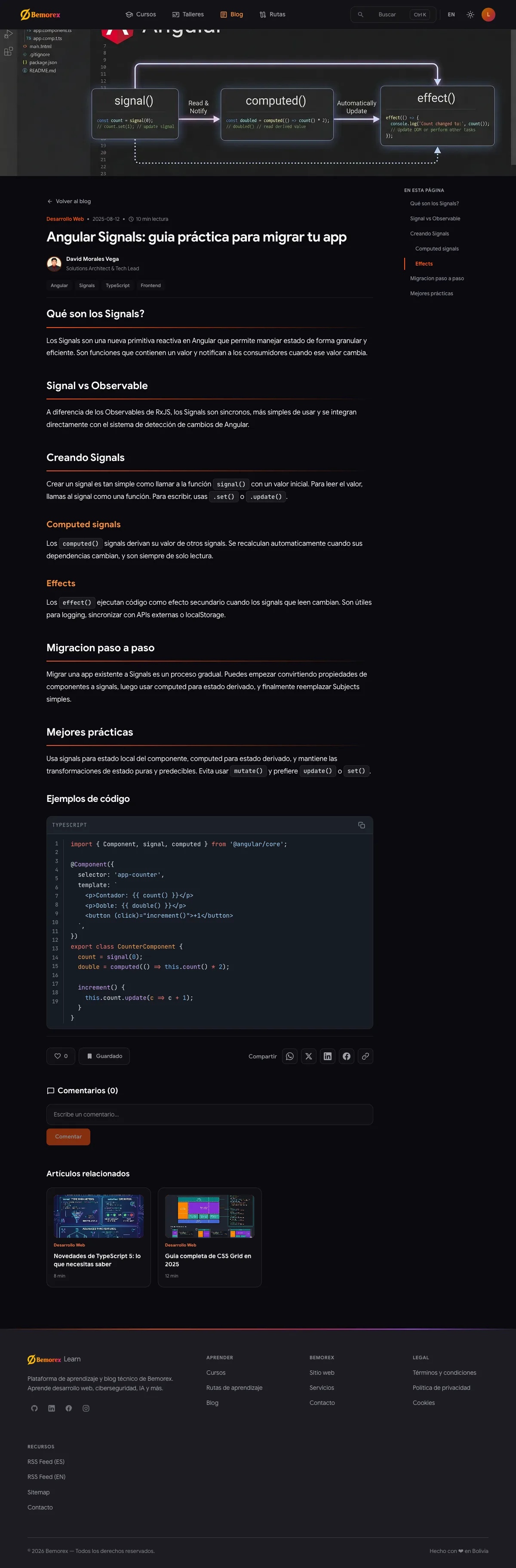 Bemorex Learn, página completa: artículo del blog completo