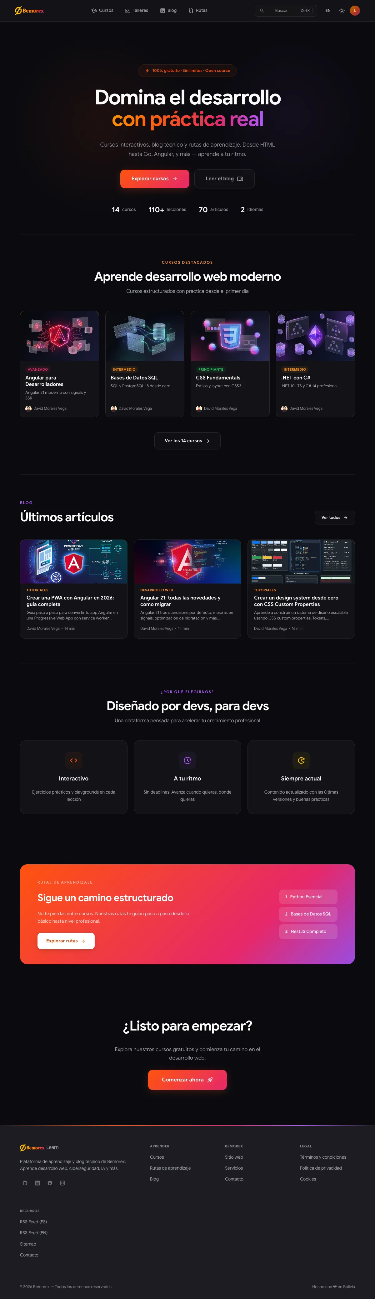 Bemorex Learn, página completa: portada completa