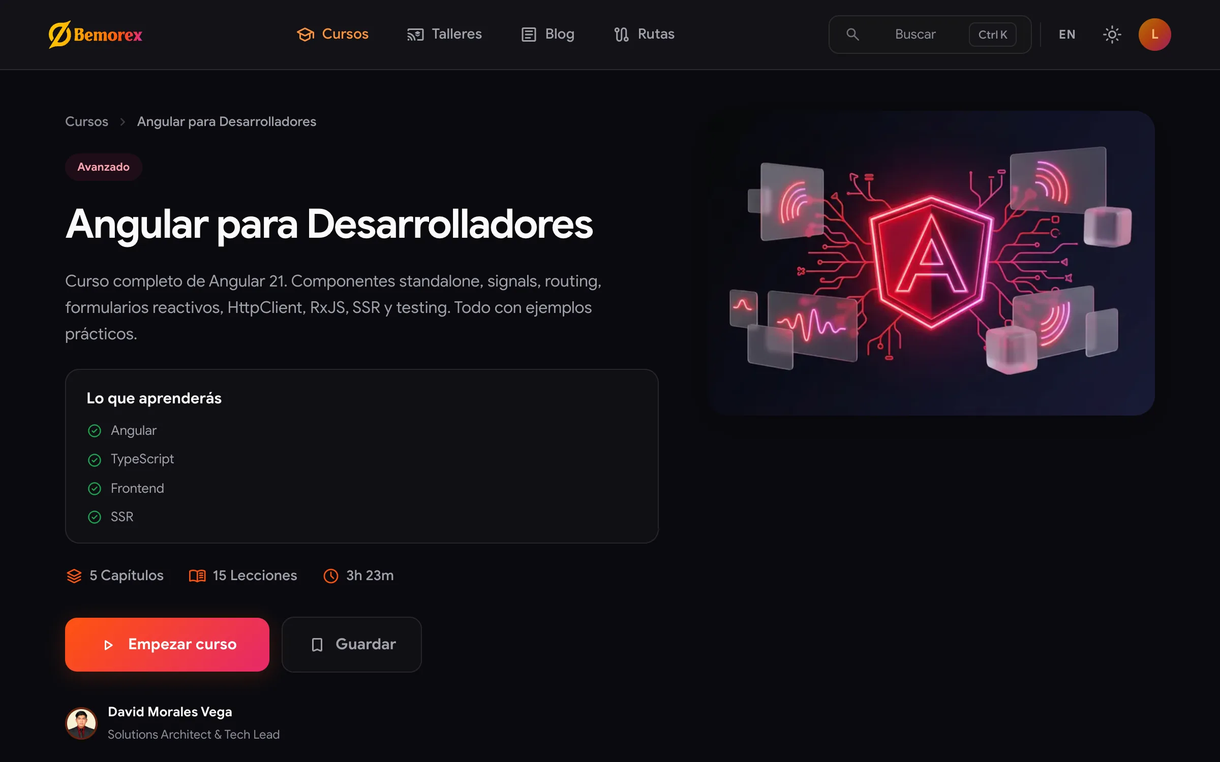 Bemorex Learn: tipografía aplicada en la ficha del curso