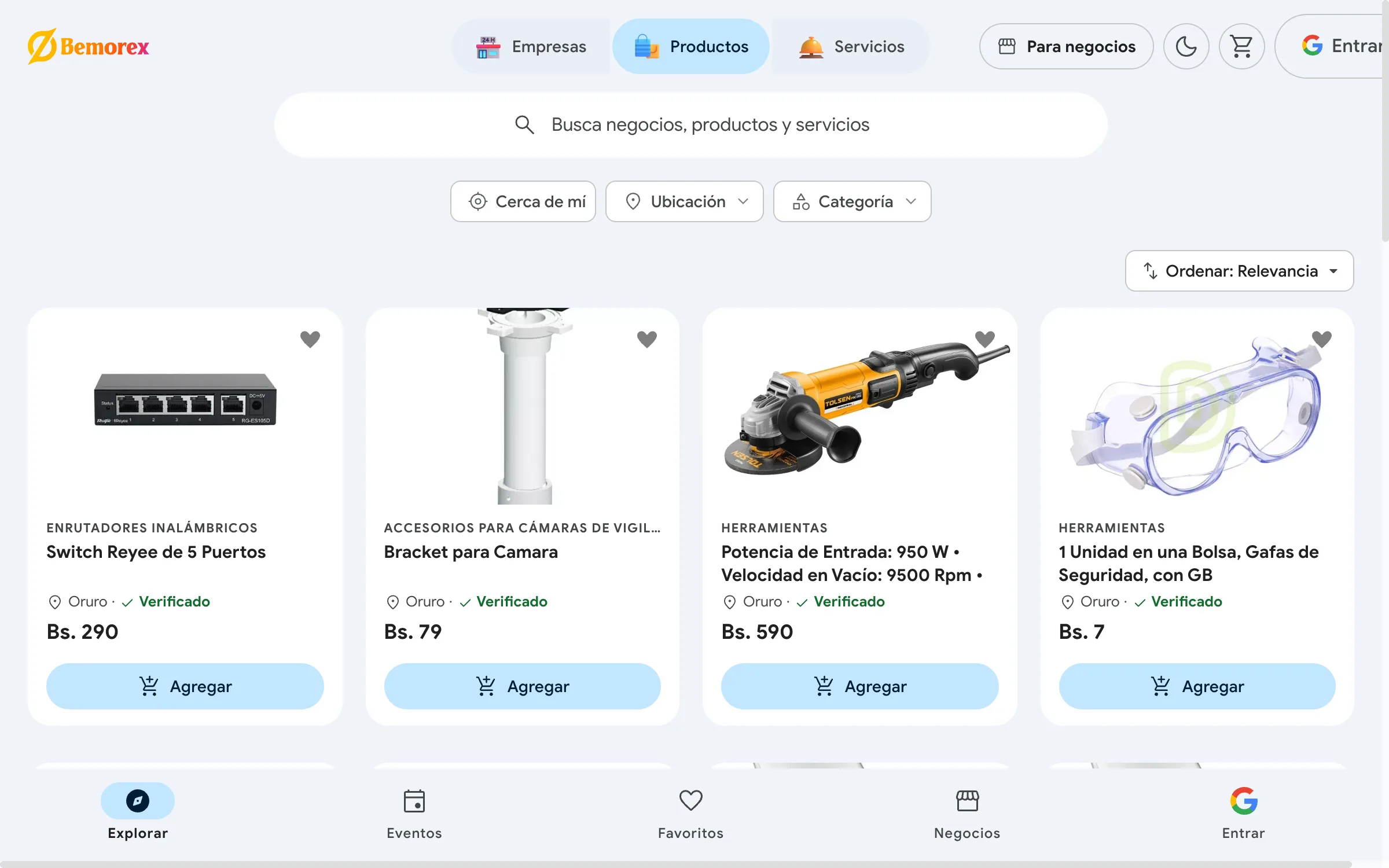 Bemorex Mi Negocio: productos con precio en bolivianos