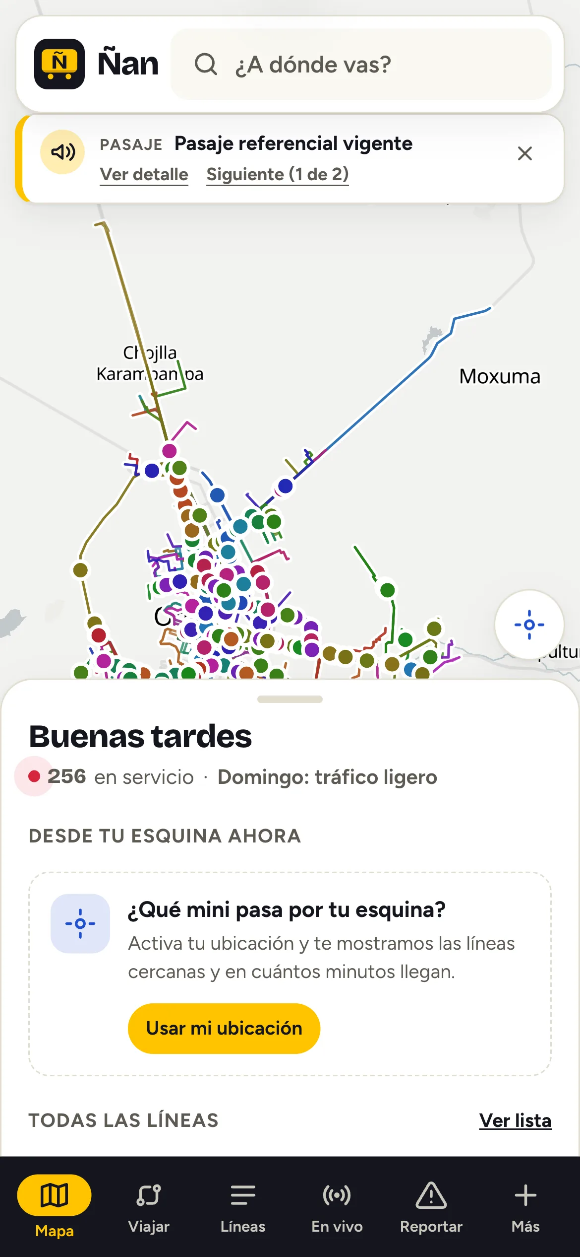 Ñan en modo claro: mapa de inicio