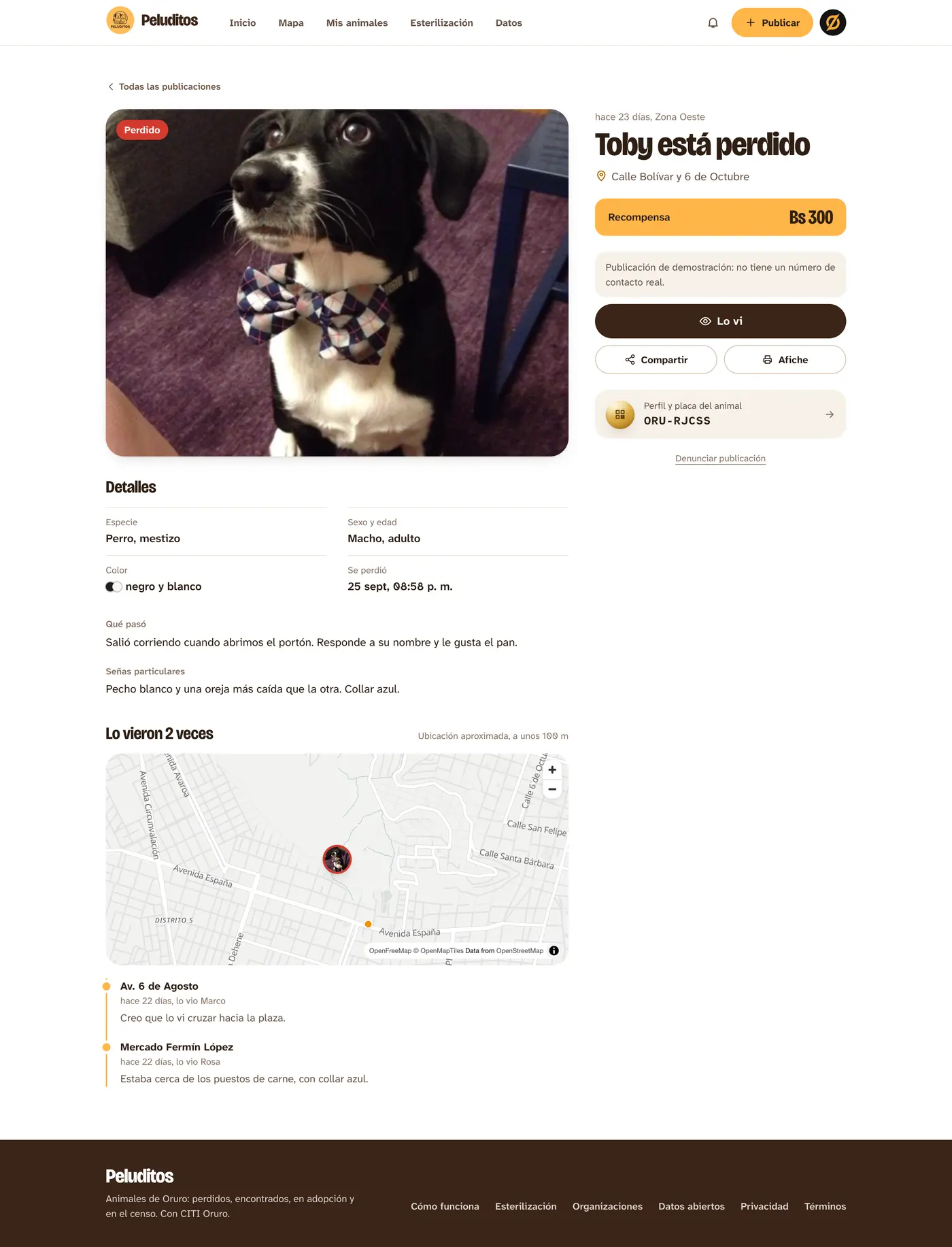 Peluditos, página completa: ficha de Toby completa