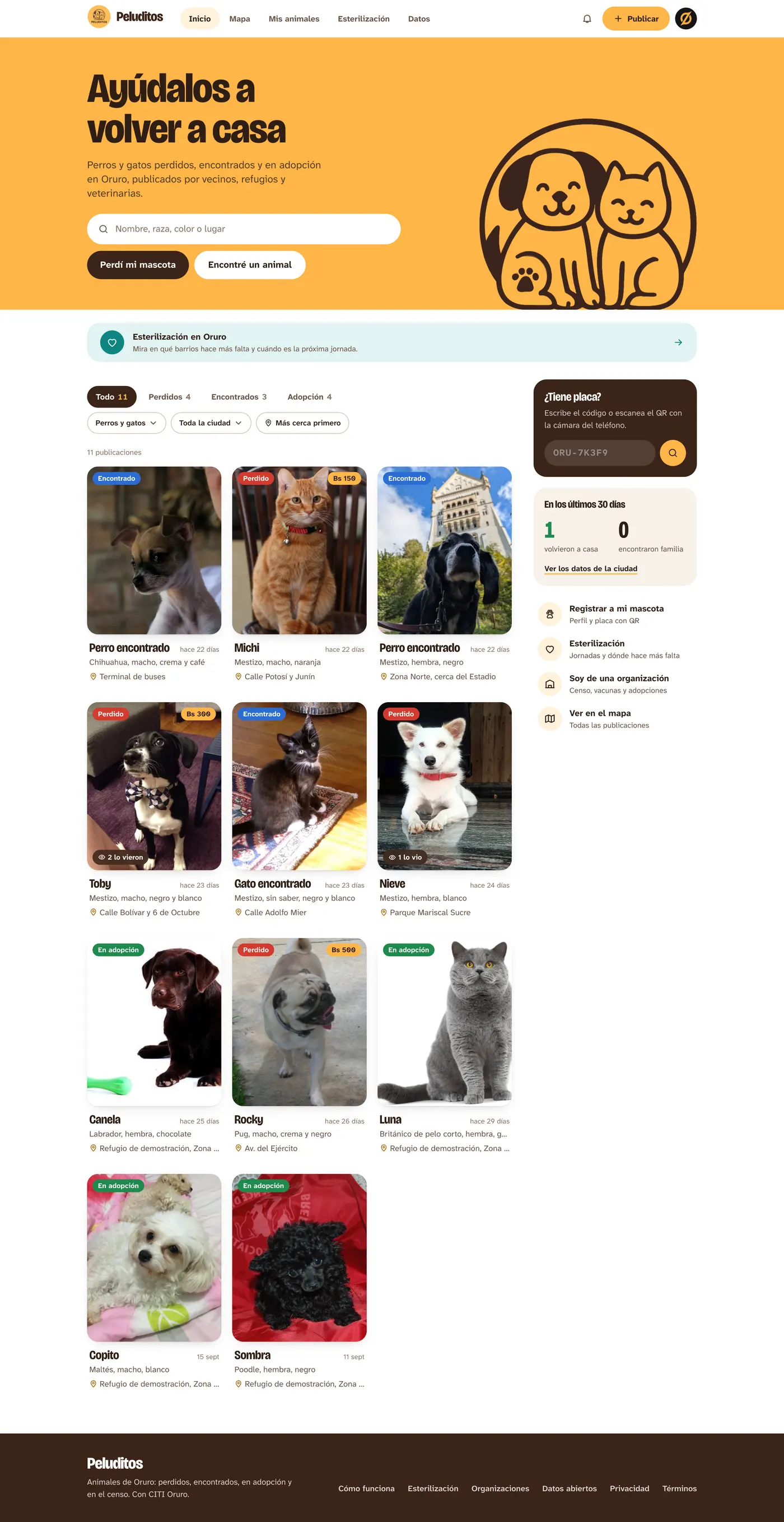 Peluditos, página completa: inicio completo