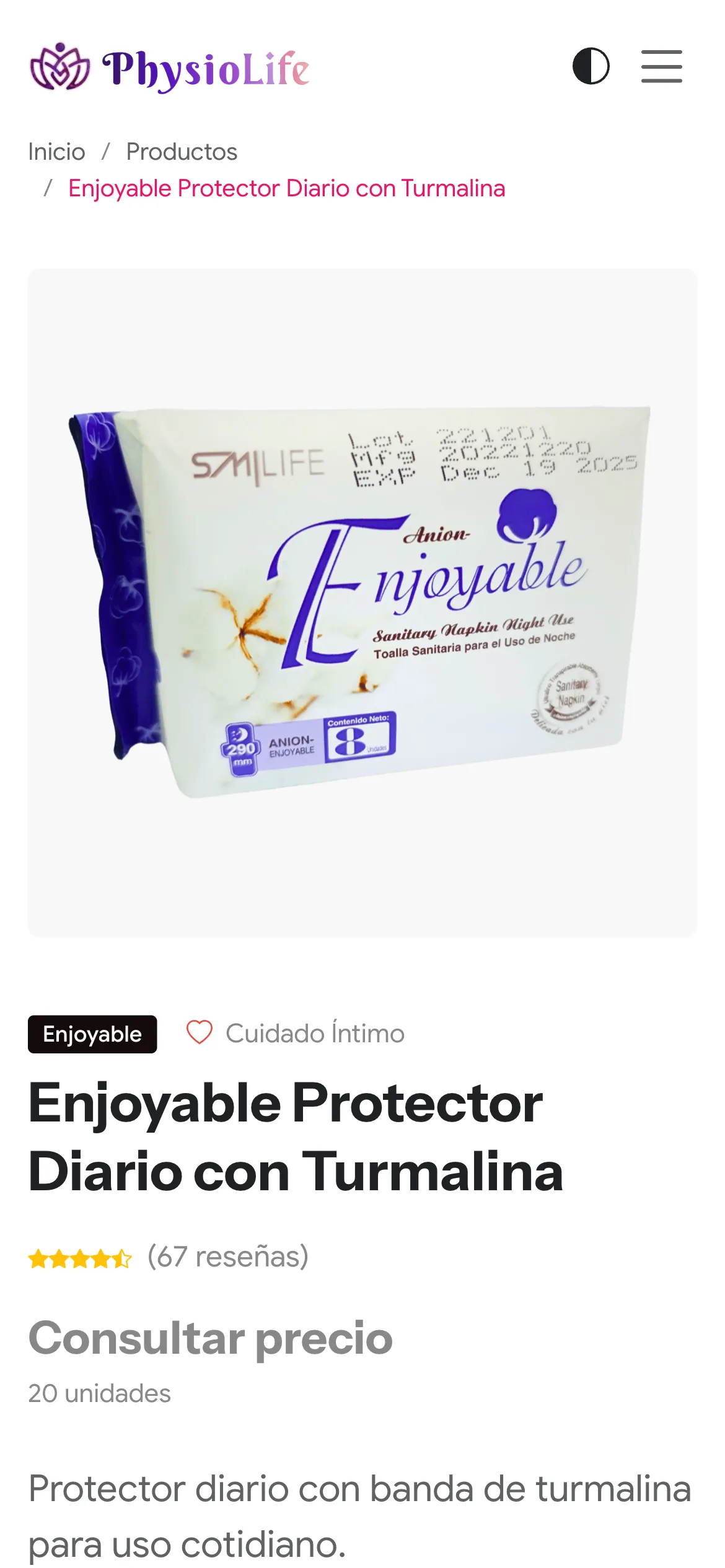 PhysioLife en el celular: ficha de producto