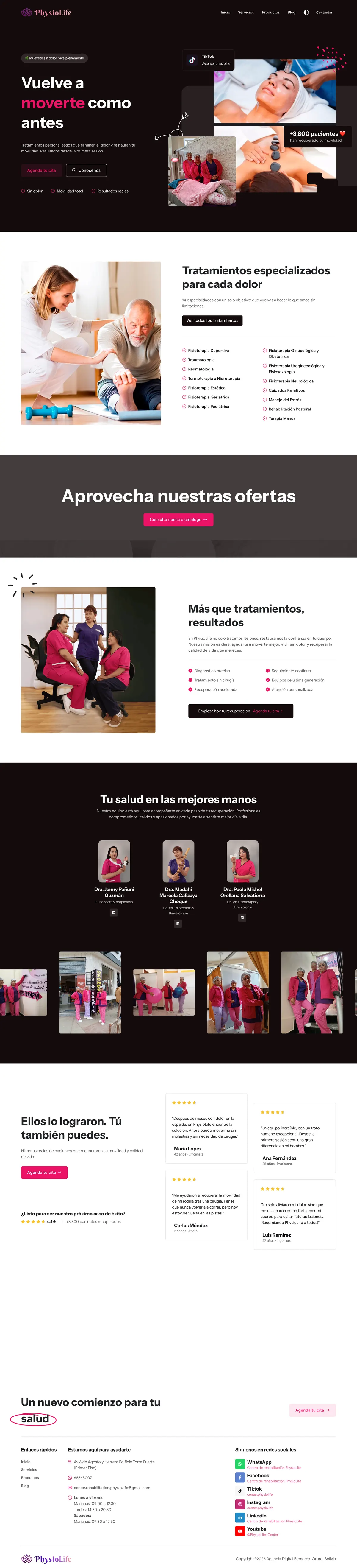 PhysioLife, página completa: inicio completo