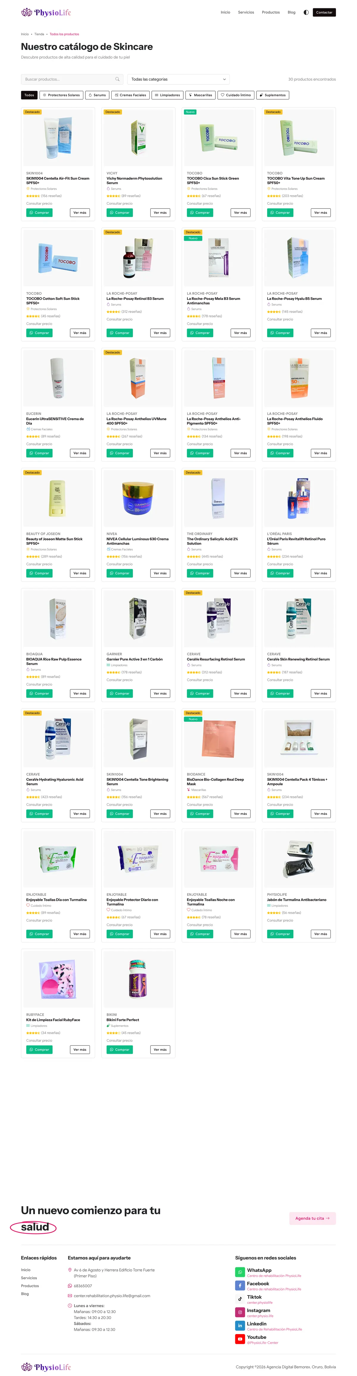 PhysioLife, página completa: tienda completa