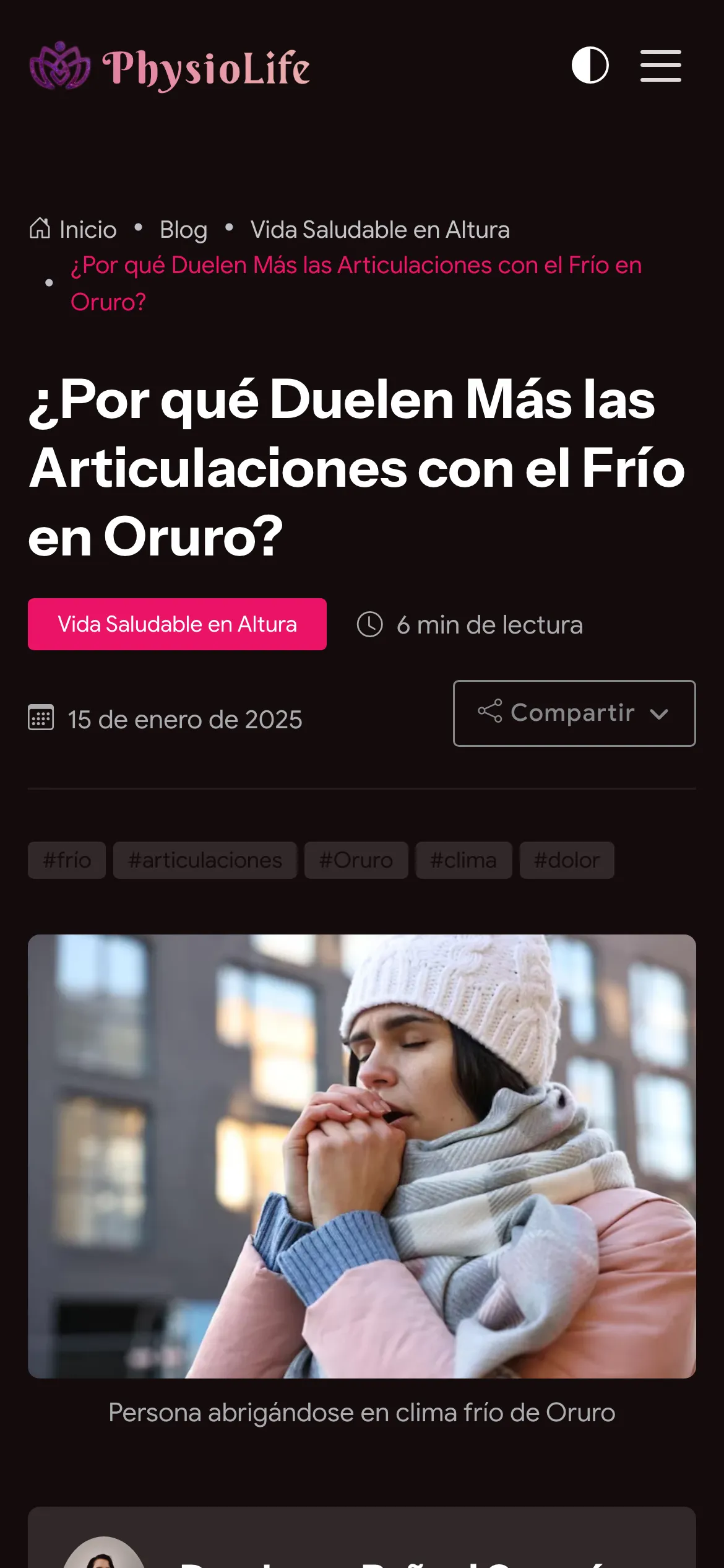 PhysioLife en modo oscuro: artículo
