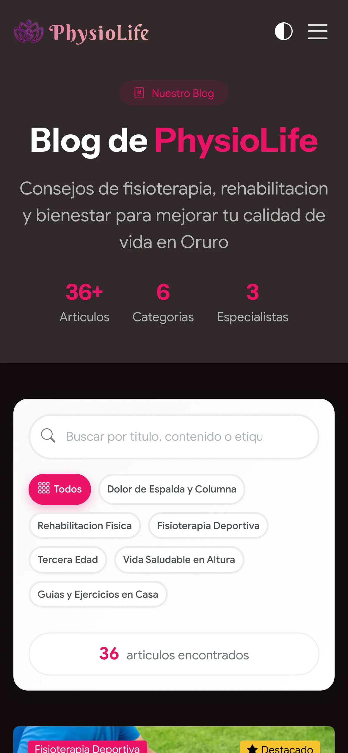 PhysioLife en modo oscuro: blog