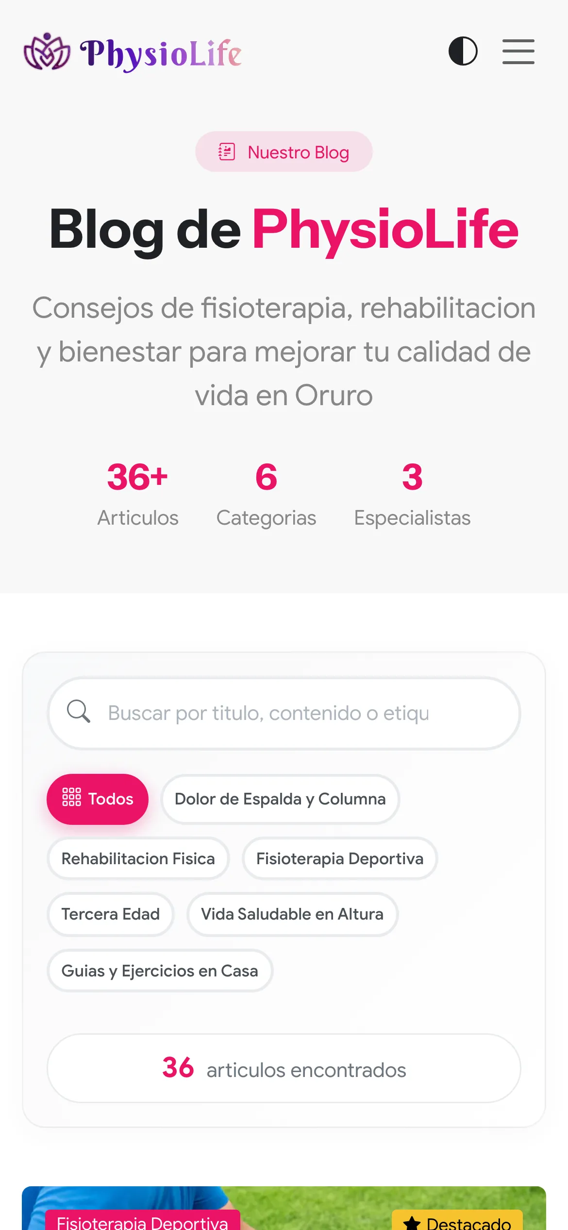 PhysioLife en modo claro: blog