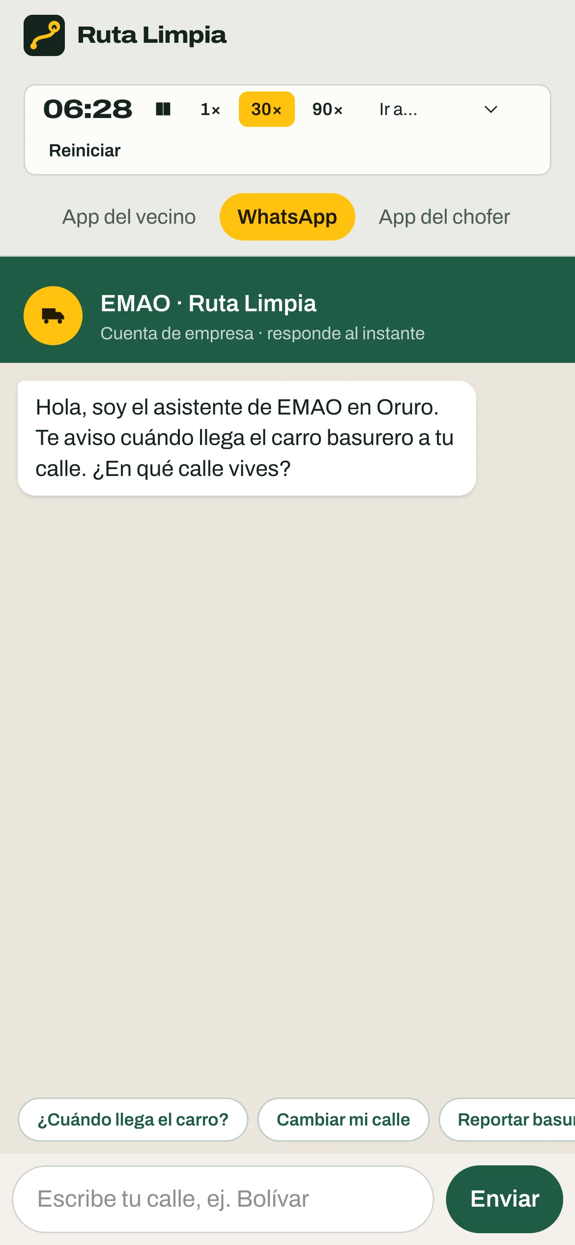 Ruta Limpia en el celular: chat de WhatsApp de EMAO