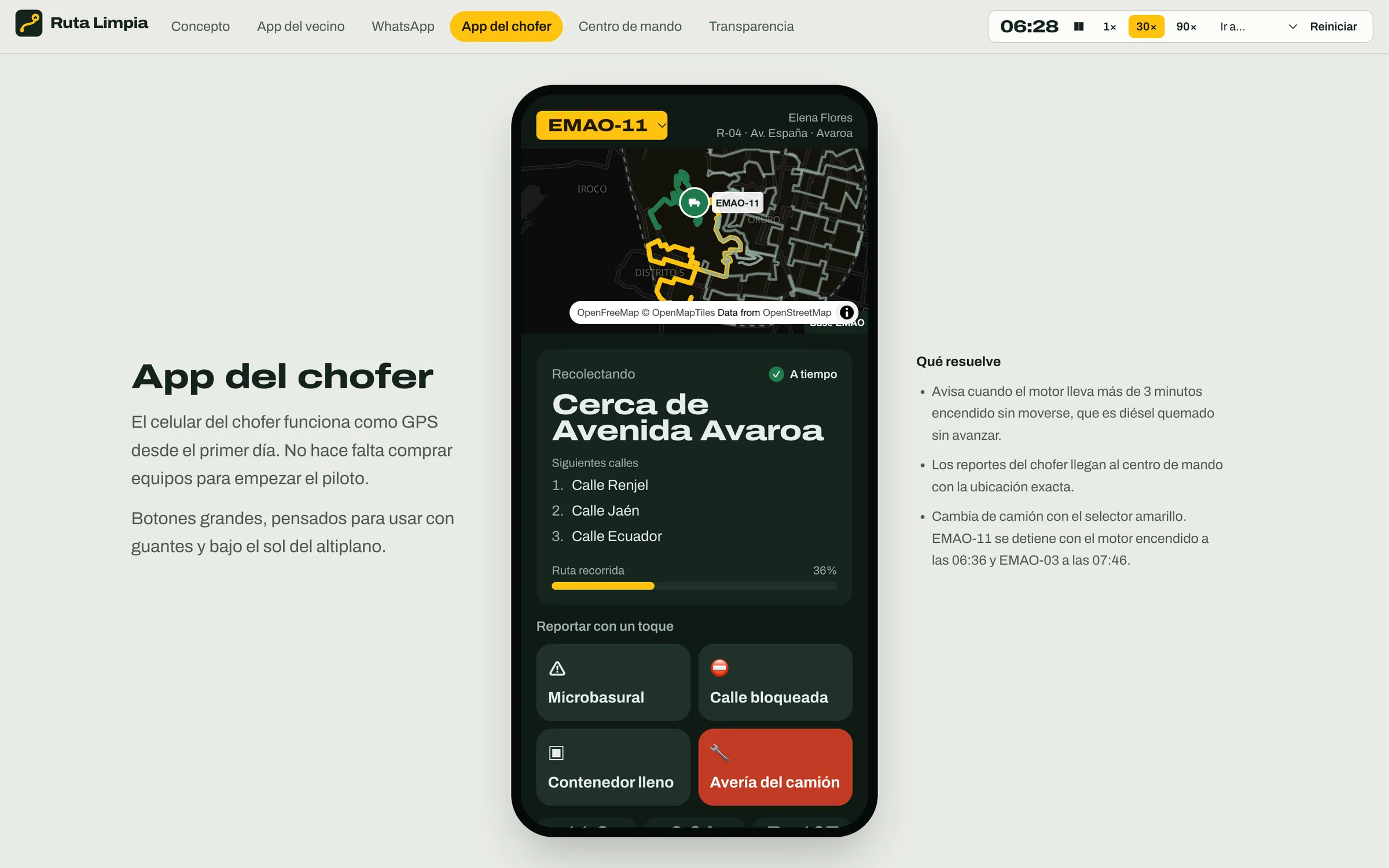 Ruta Limpia: app del chofer