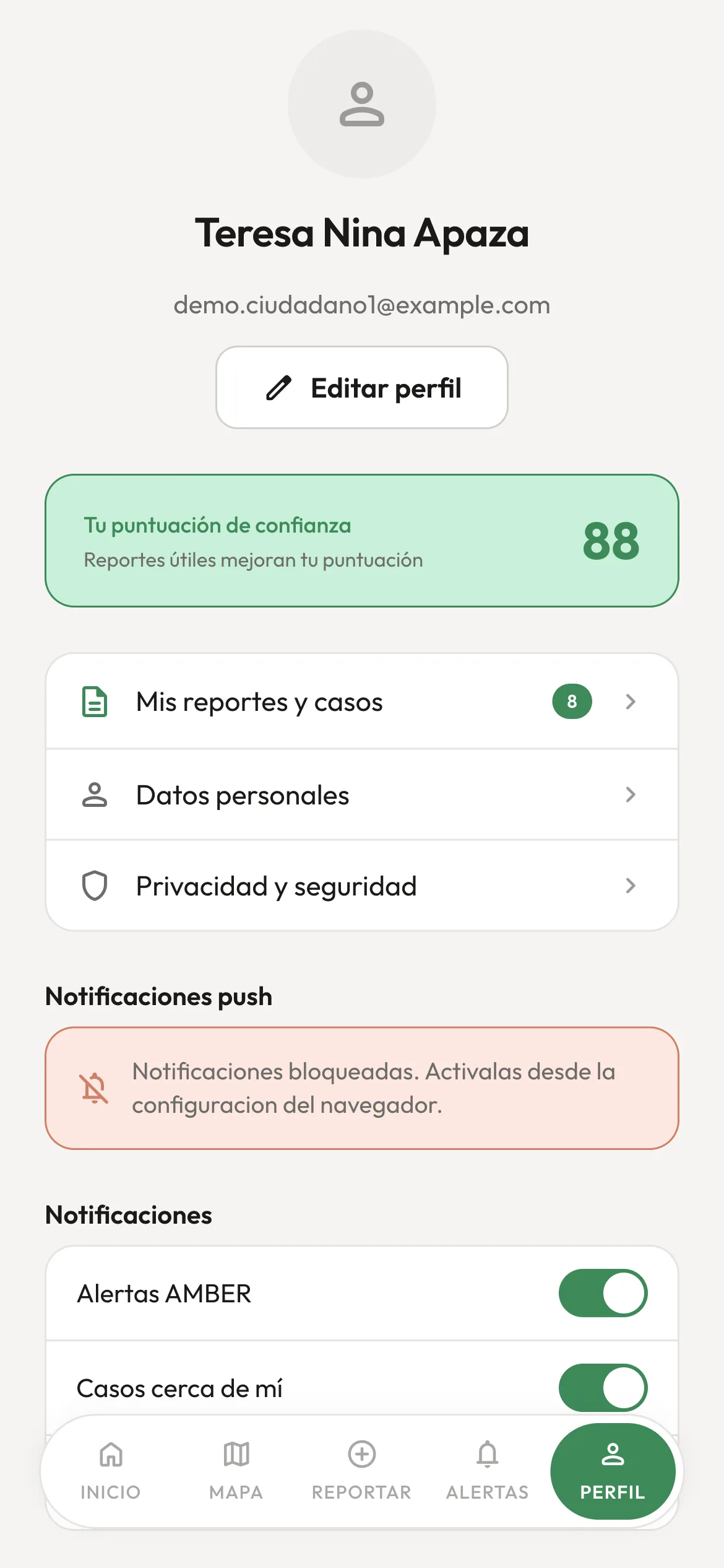 xMissing en el celular: perfil